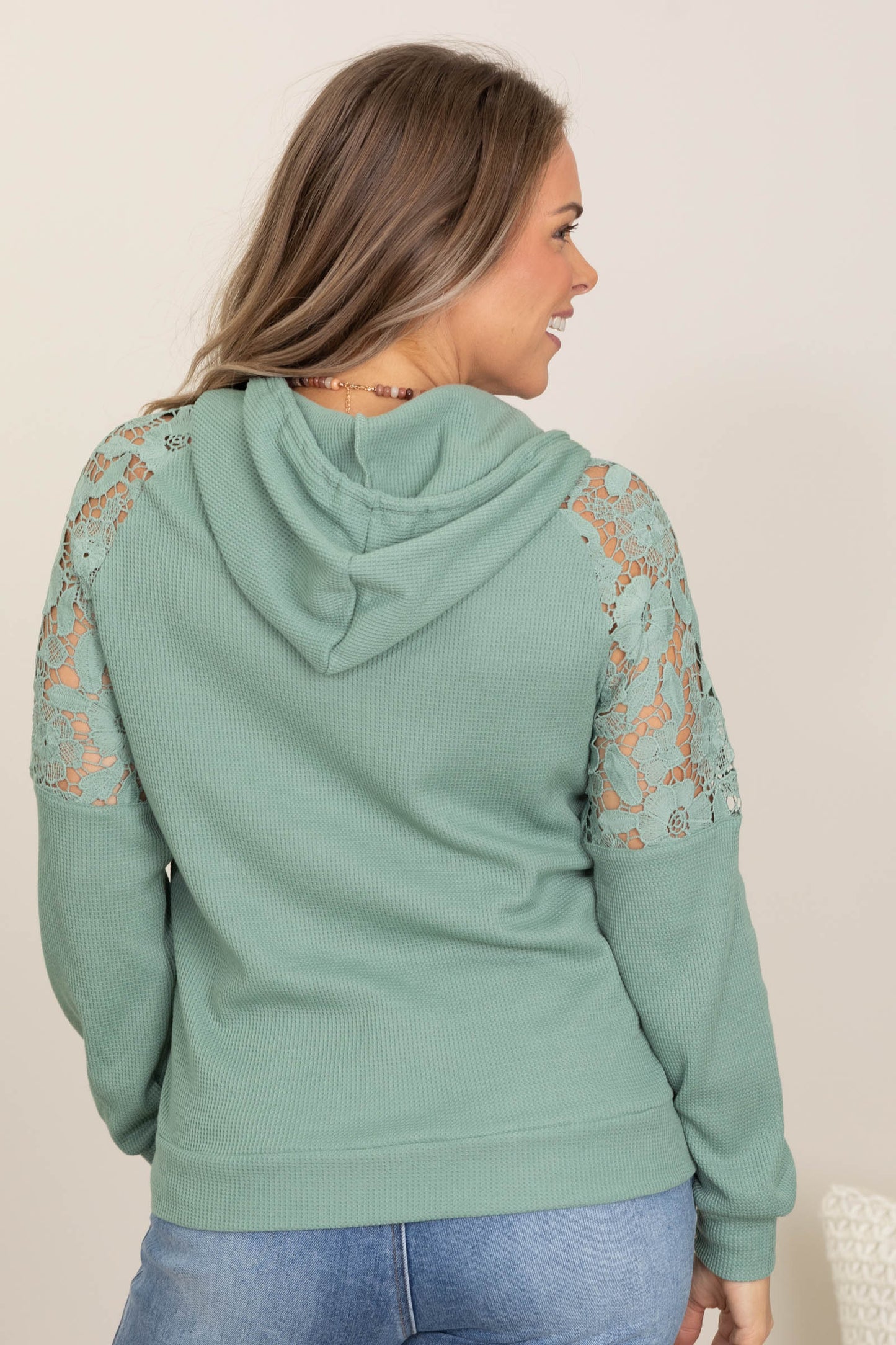 Dark Mint Sweatshirt With Lace