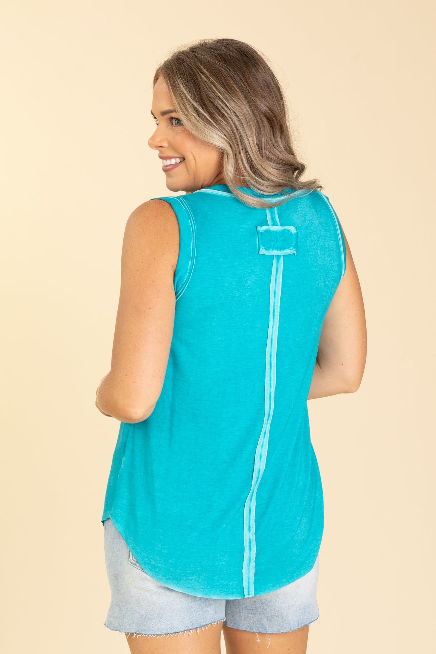 Washed V-Neck Raw Hem Knit Tanks