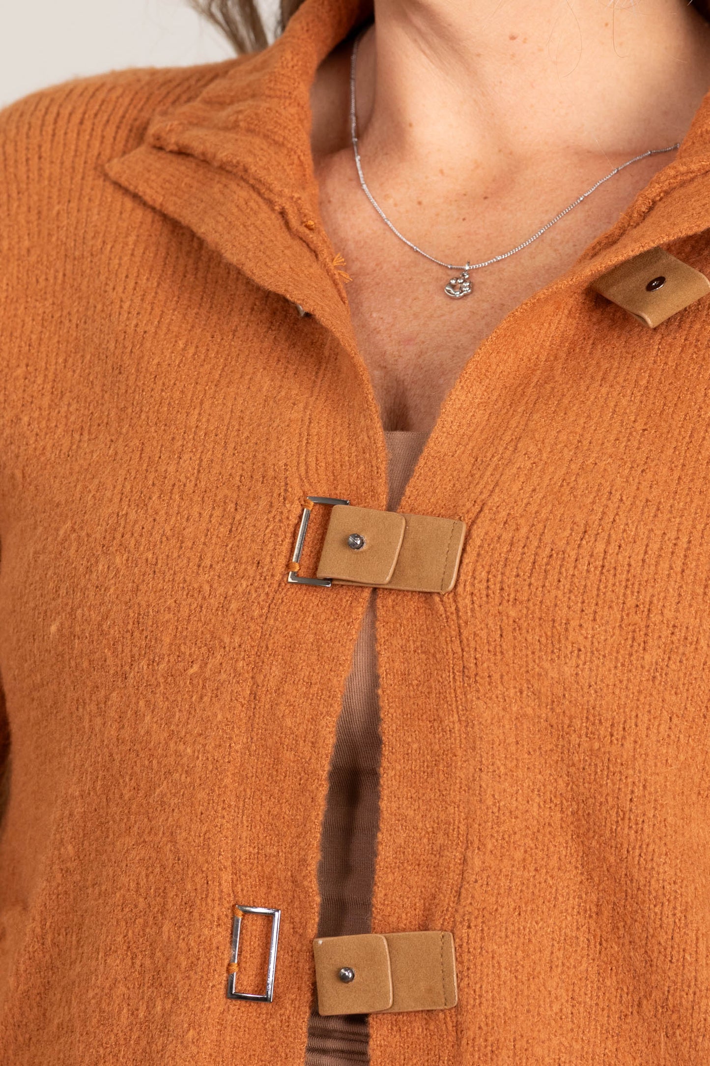 Caramel Soft Knit Cardigan And Buckle Closures