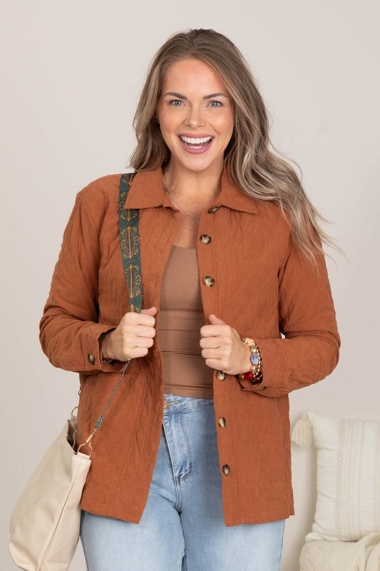Chestnut Diamond Quilted Corduroy Jacket