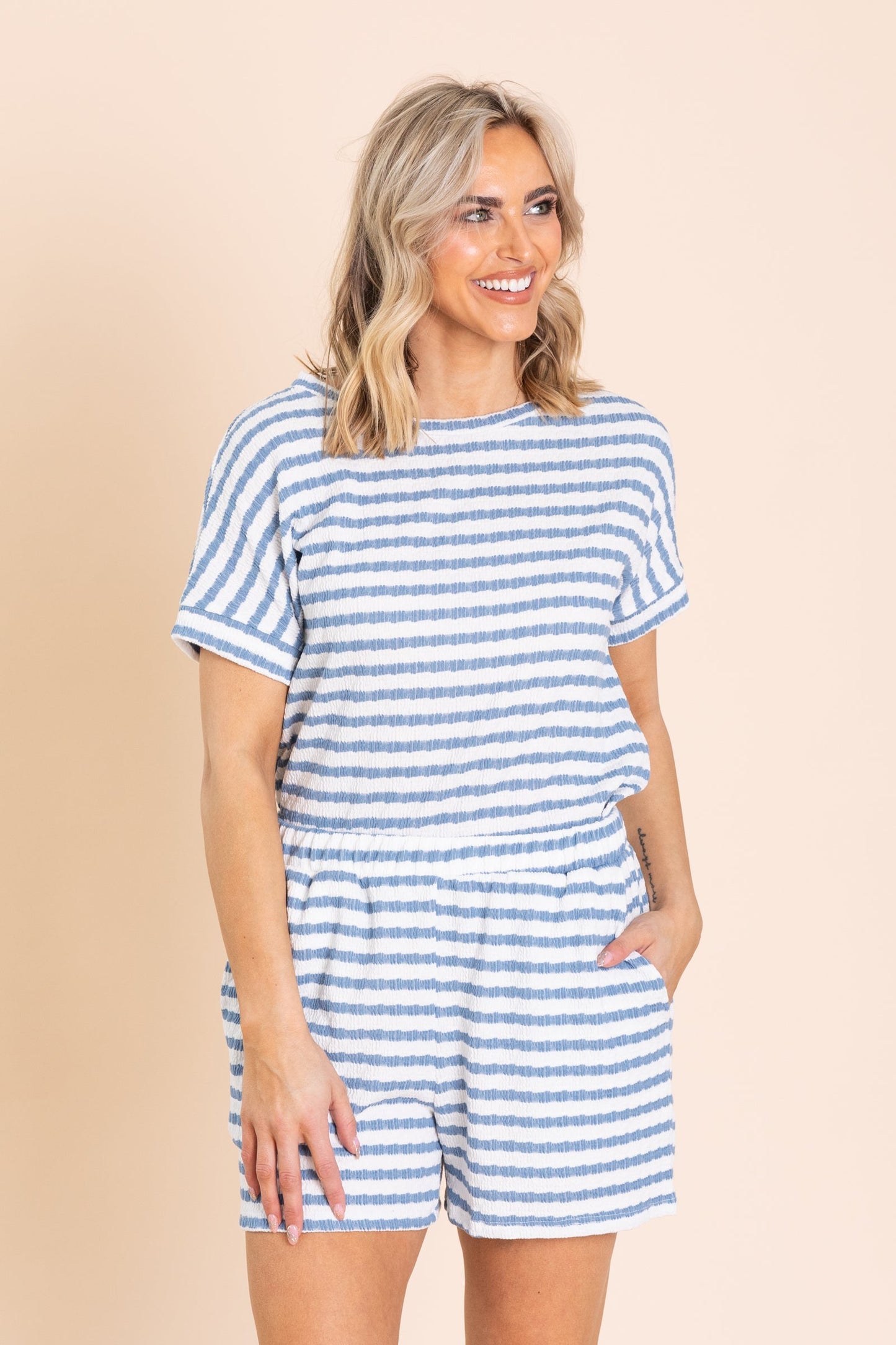 Textured Stripe Soft Knit Shorts