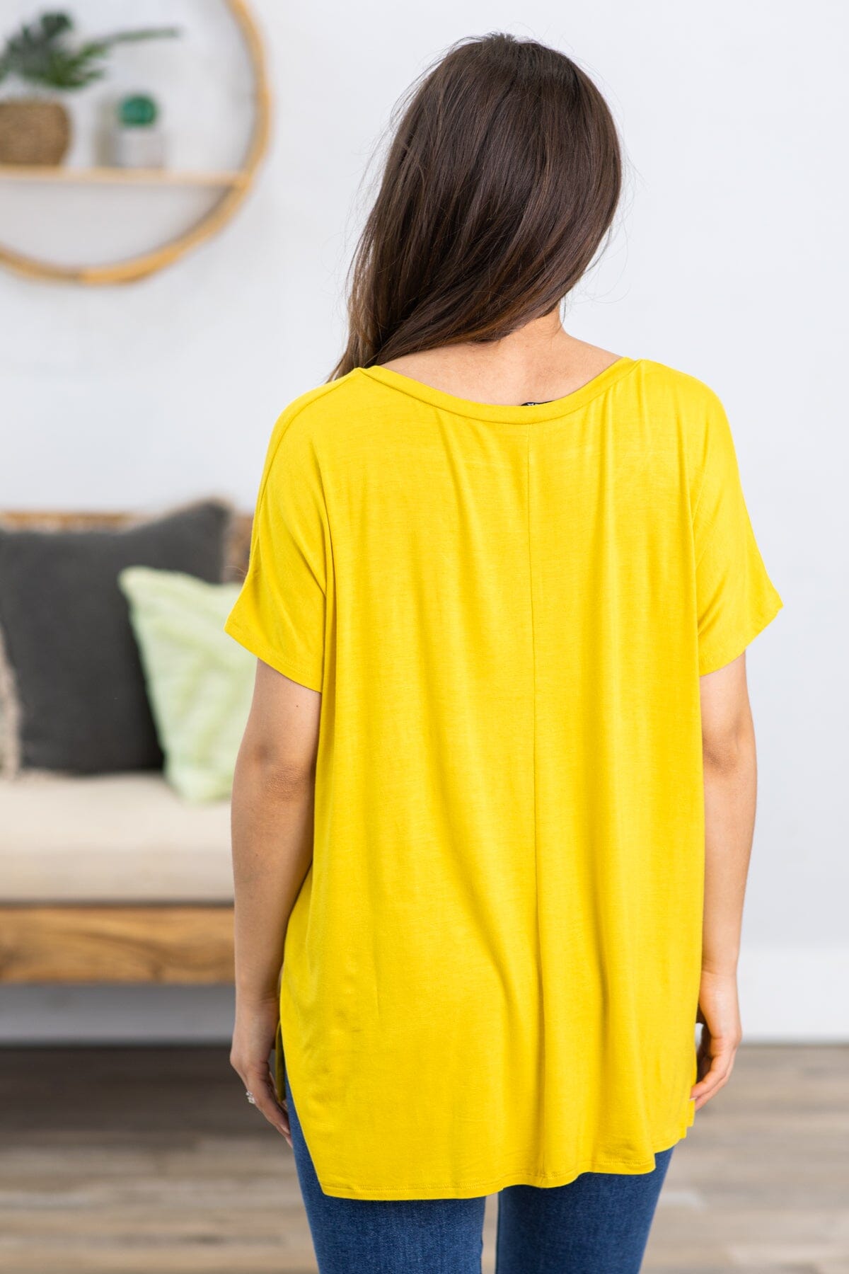 Mustard V-Neck Dolman Sleeve Top