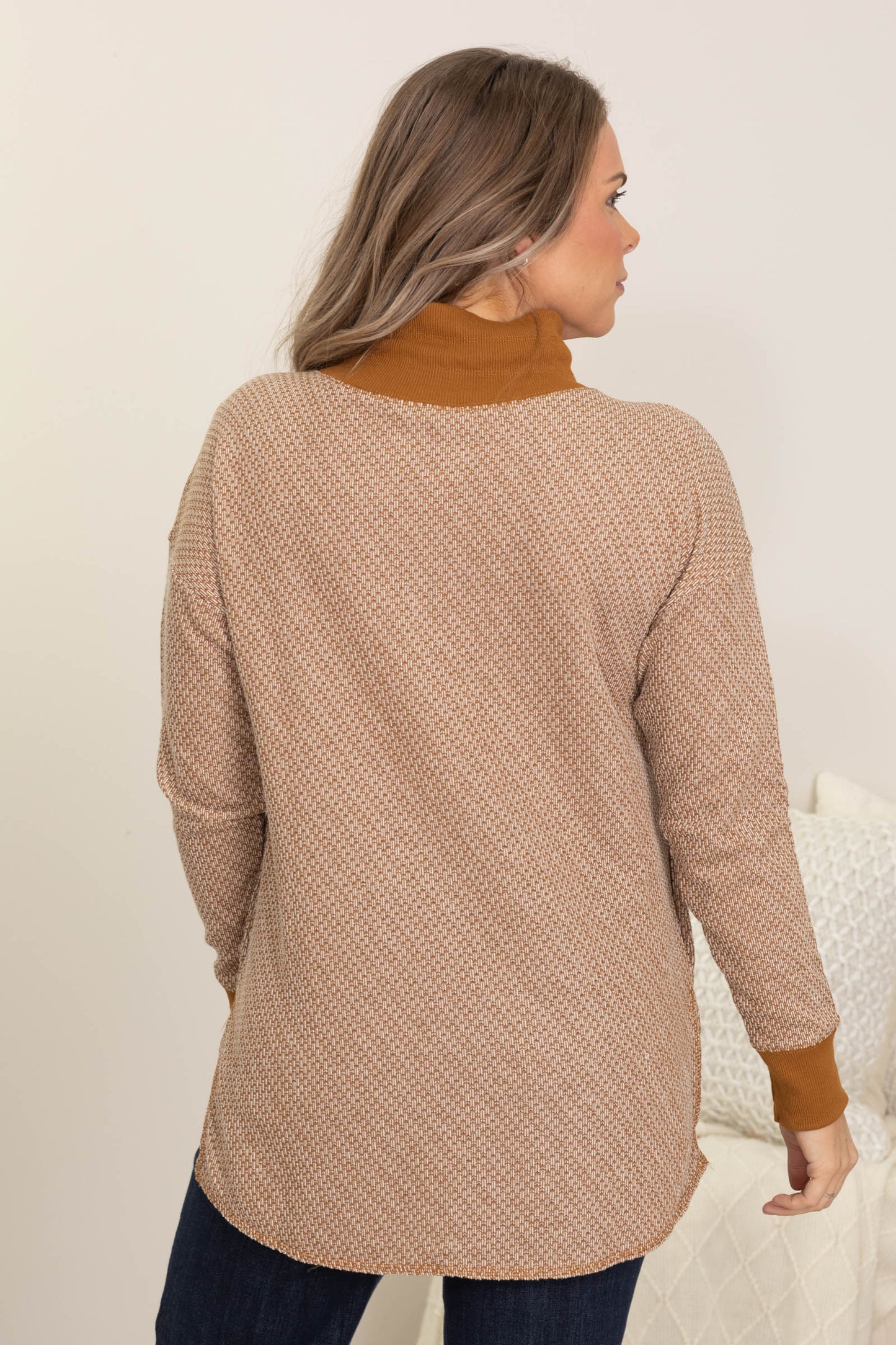 Caramel Funnel Neck Pull Over Knit Top