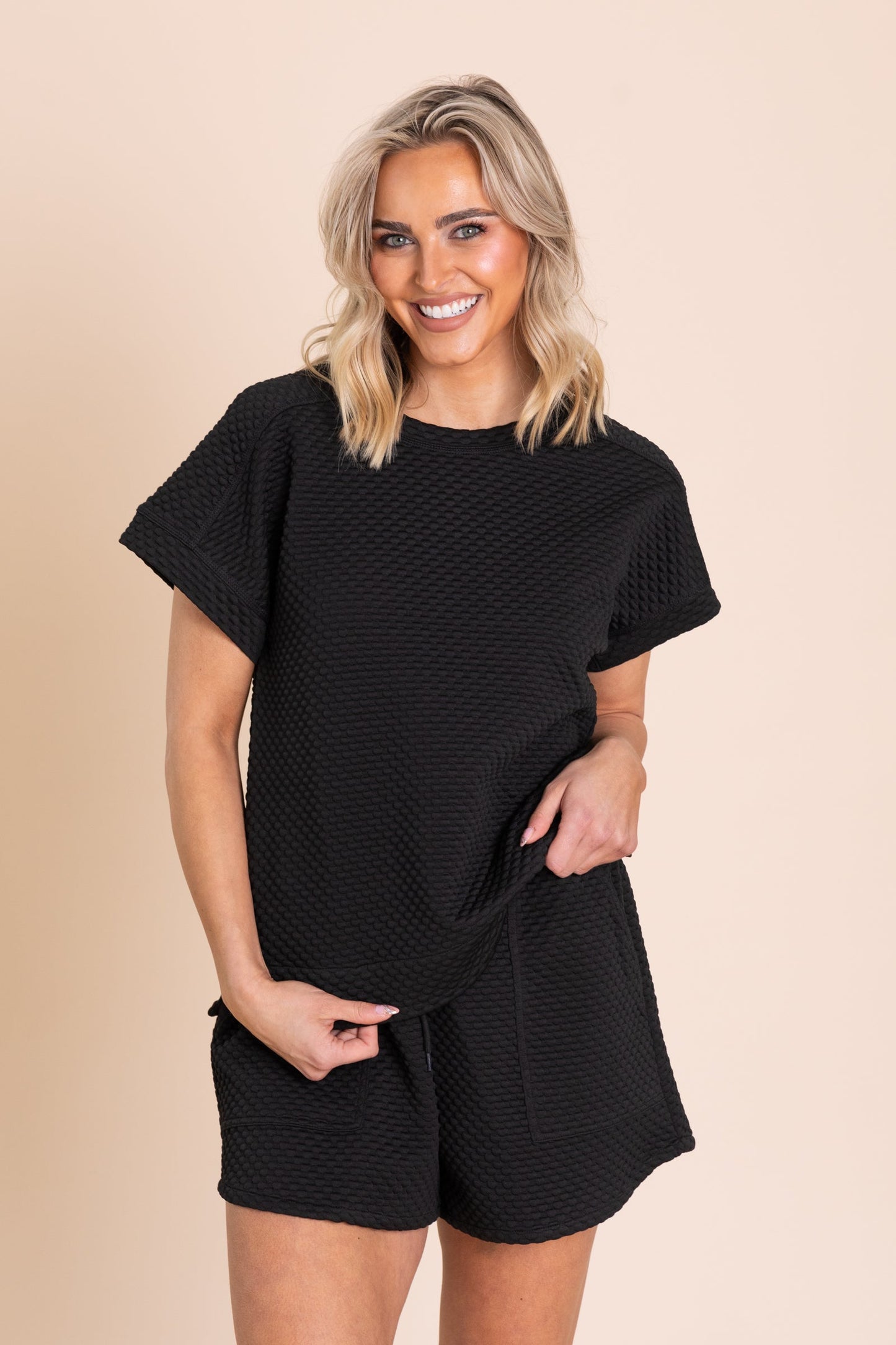 Embossed Short Sleeve Knit Top