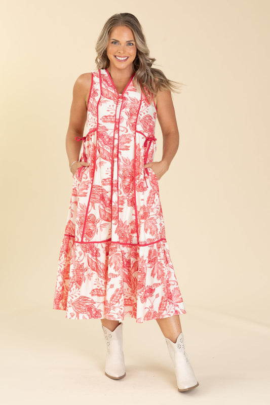 Fuchsia Side Tie Detail Midi Floral Dress