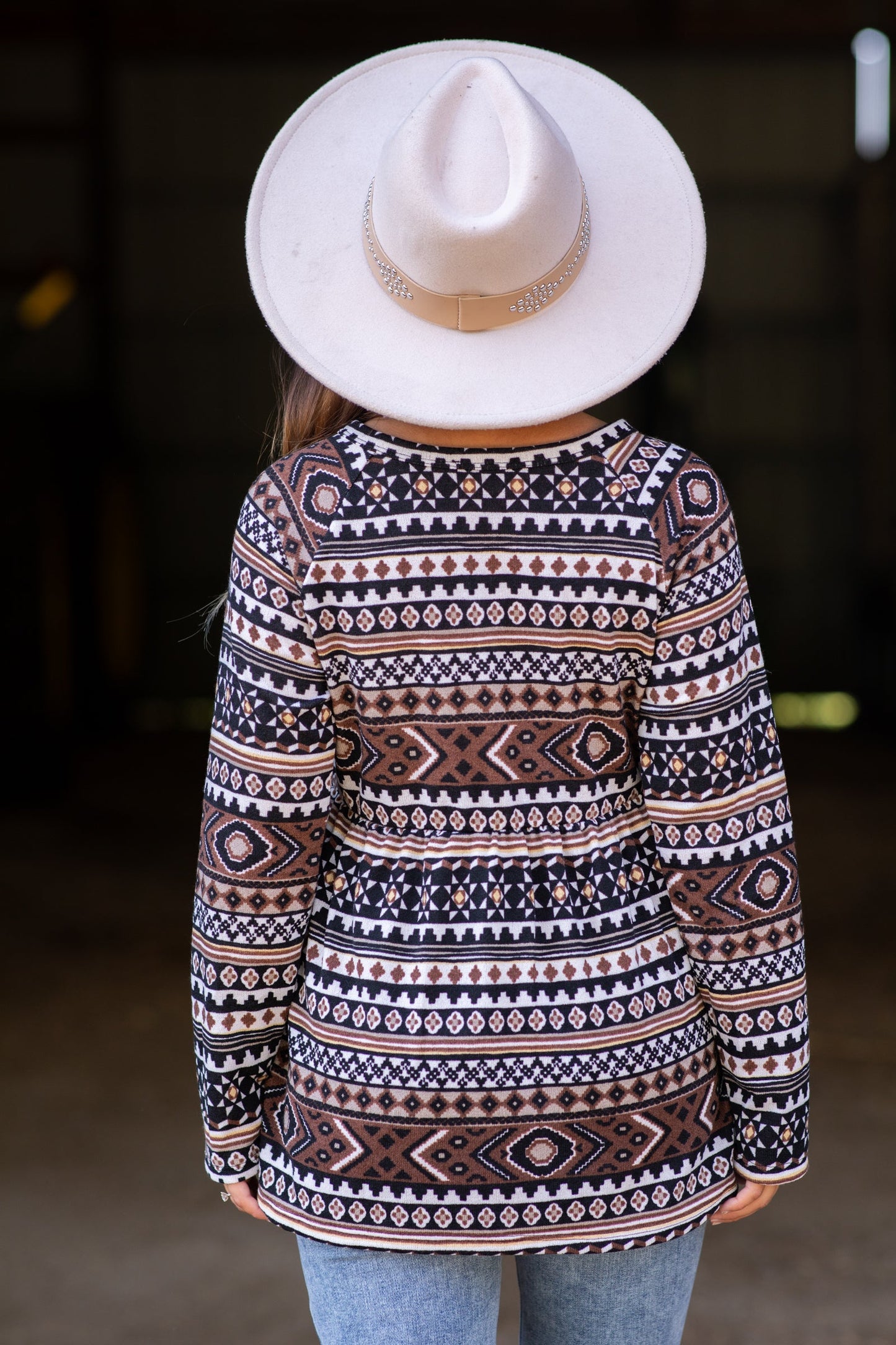 Mocha and Brown Aztec Print Babydoll Top