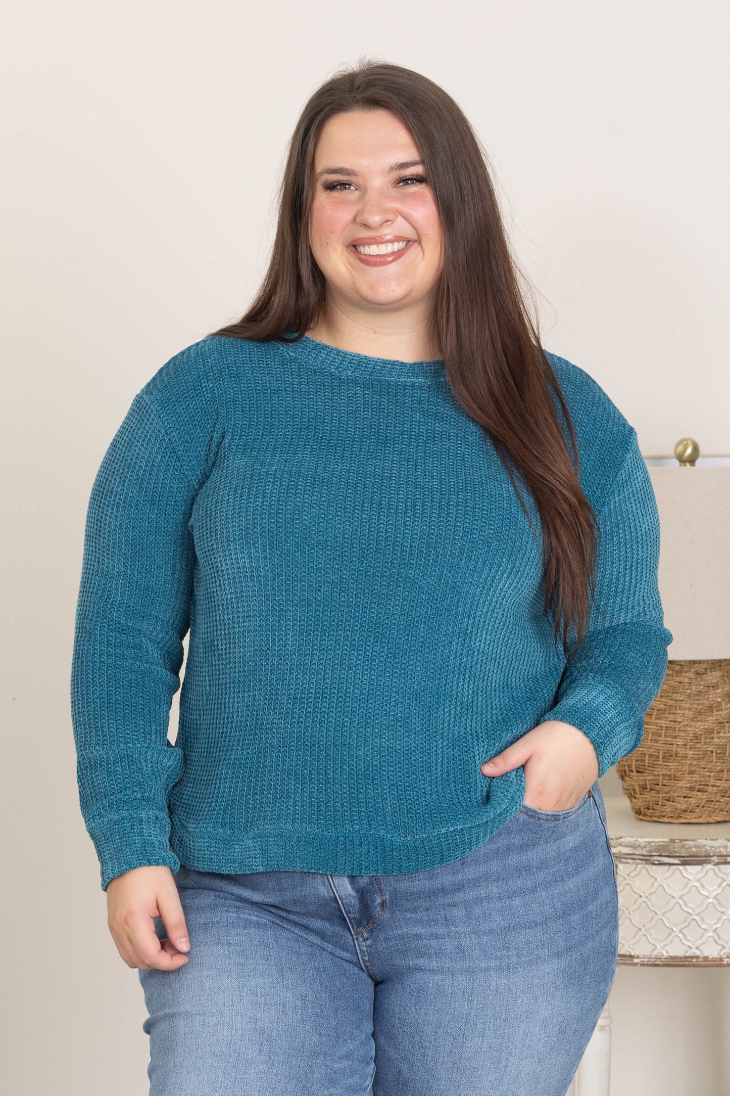 Chenille Waffle Round Neck Sweaters