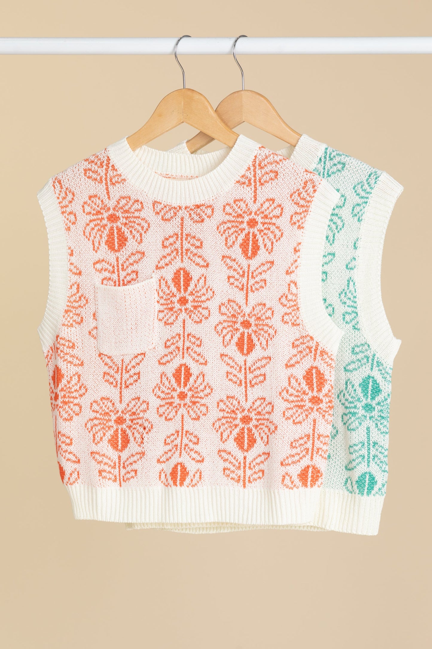 Flower Pattern Sleeveless Sweater Tops