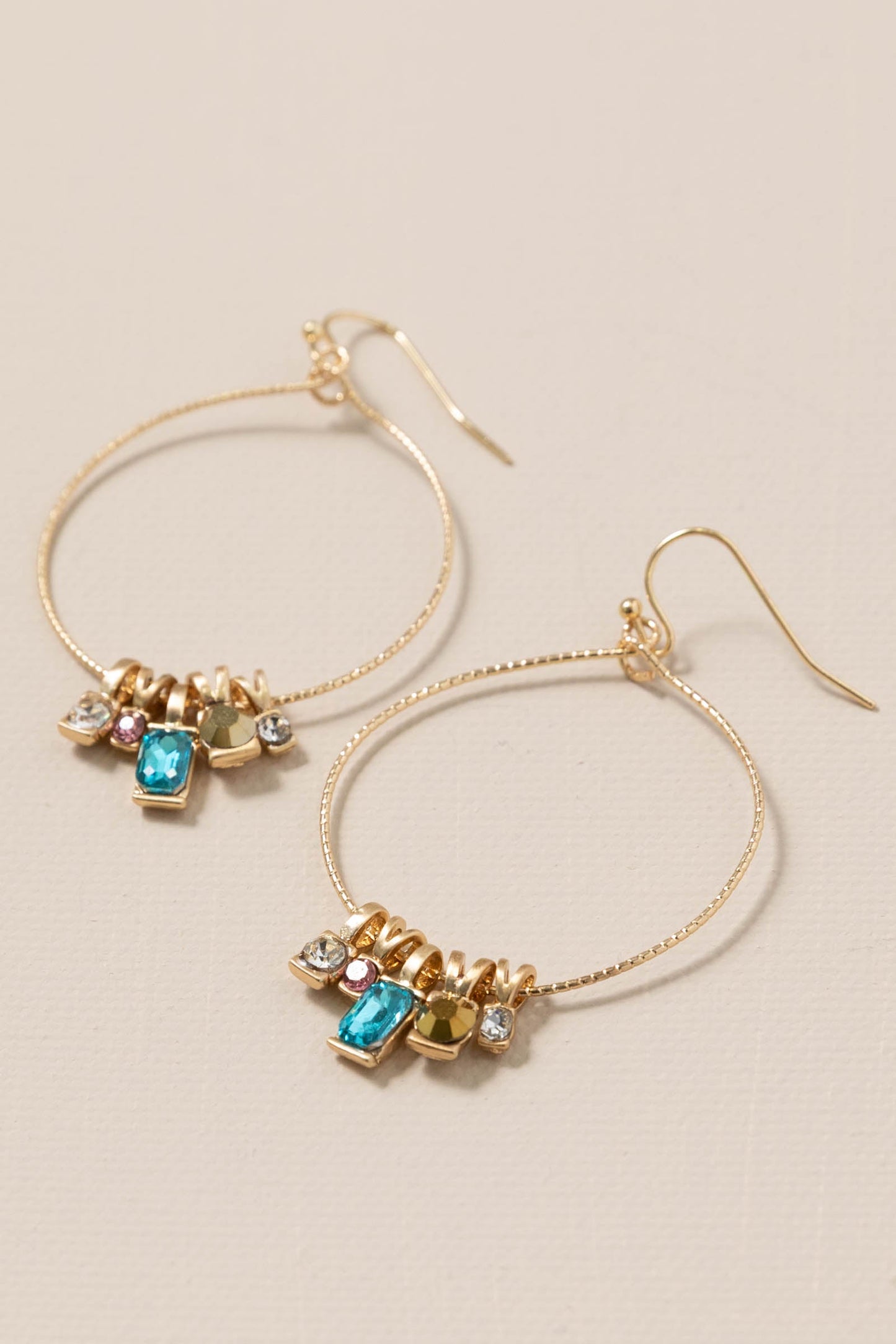 Gold Textured with Multi Stone Drop Earrings