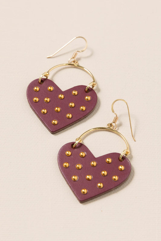 Burgundy Studded Harlow Heart Earrings
