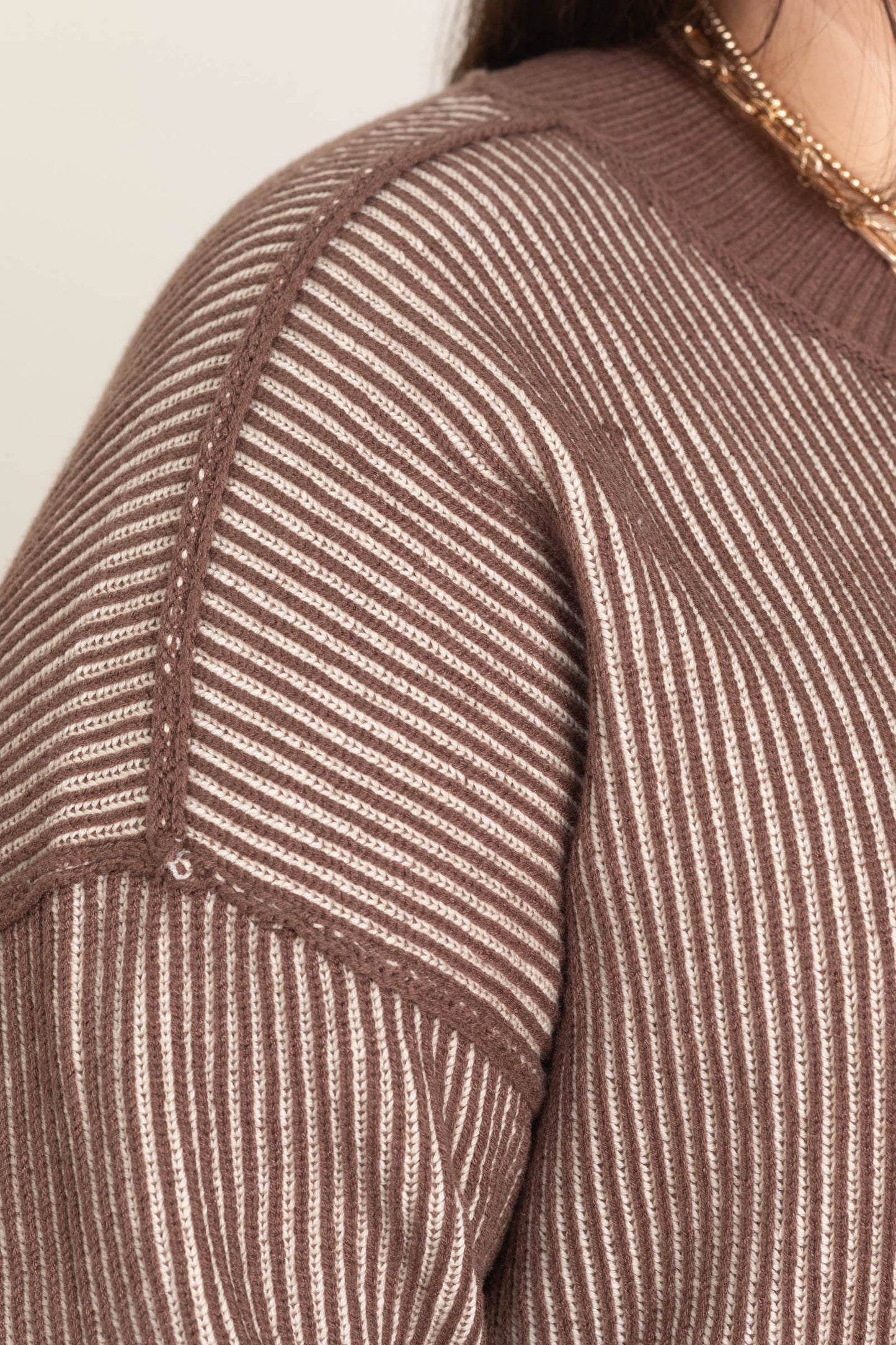 Brown Exposed Seam Two Tone Sweater