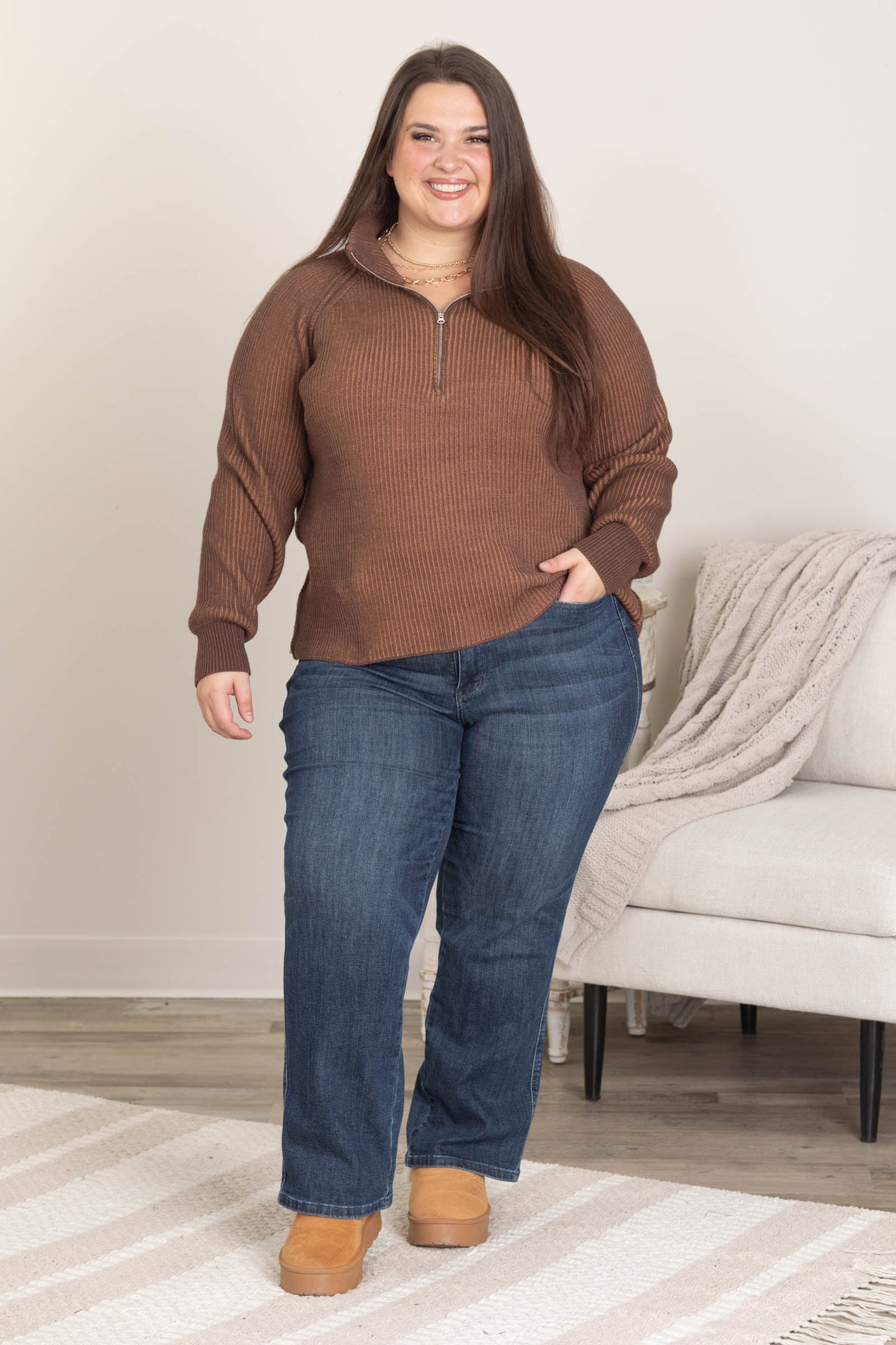 Two Tone Half Zip Sweater