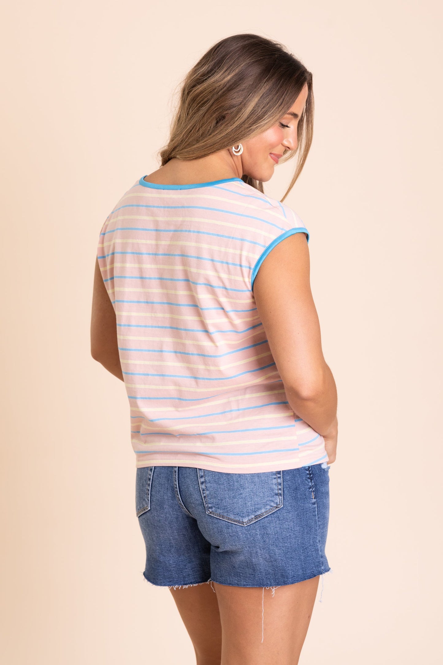 Casual Color Contrast Striped V-Neck Knit Top