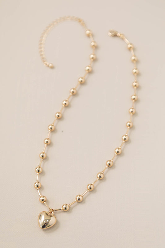 Beaded Chain with Puffy Heart Necklace