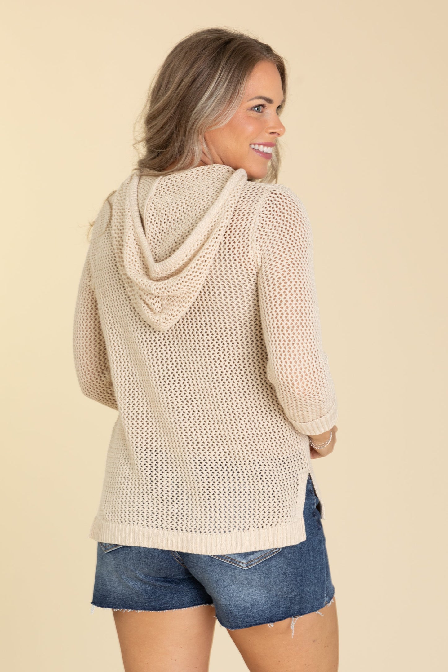 Fish Net Hoodie Lightweight Knit Top