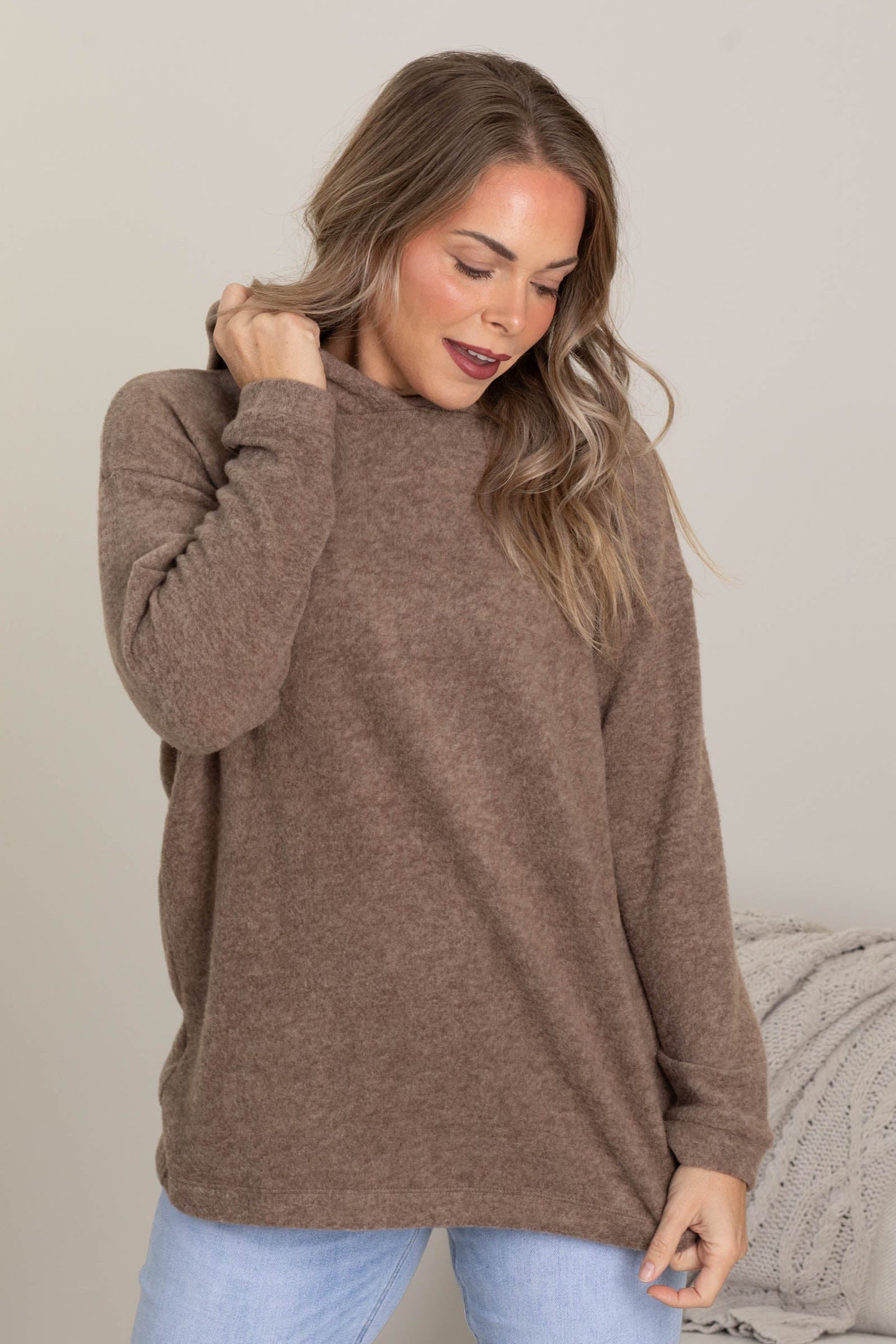 Hooded Brushed Melange Hacci Sweaters