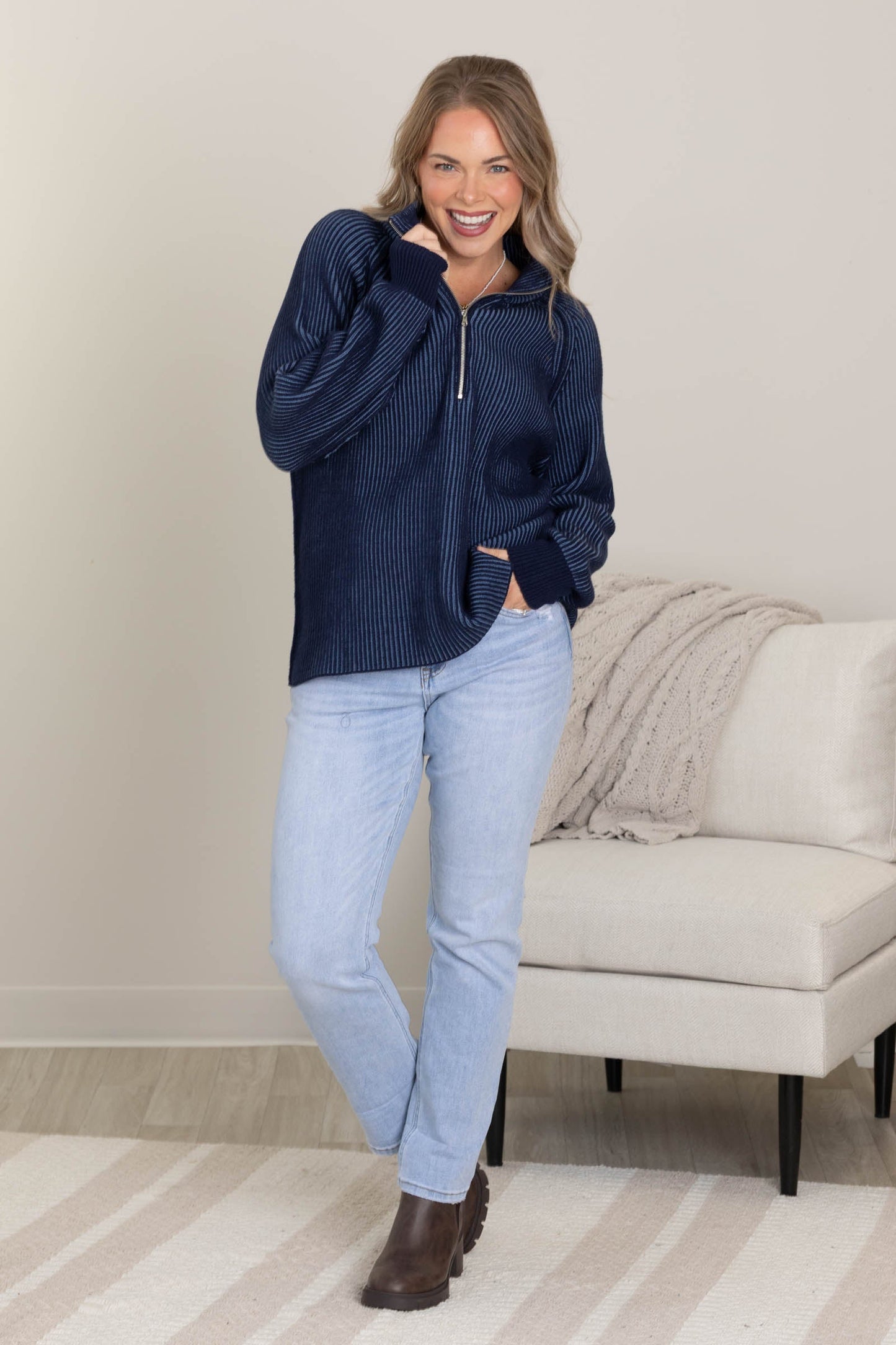 Two Tone Half Zip Sweater