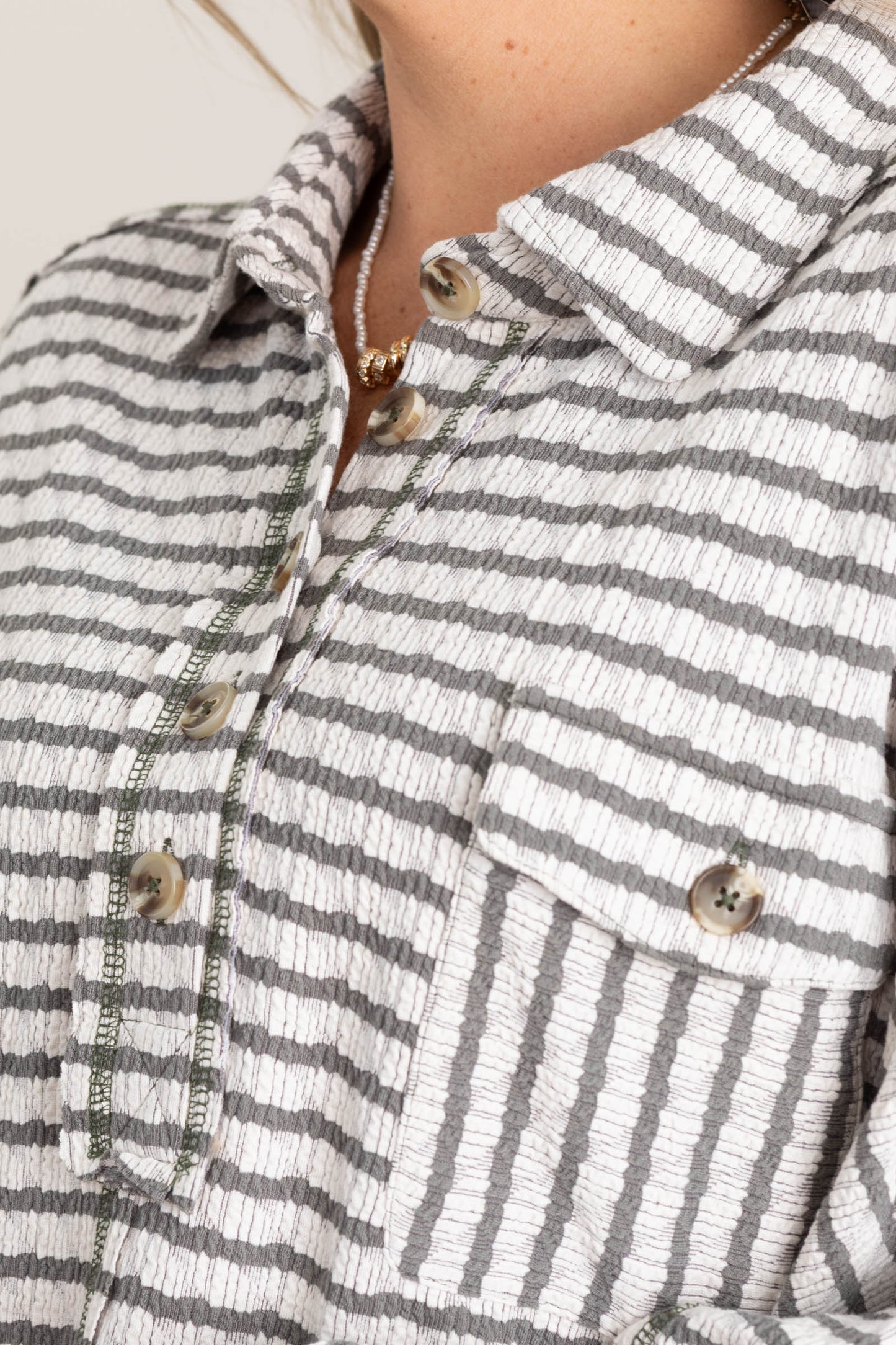 Olive Textured Stripe Casual Knit Top