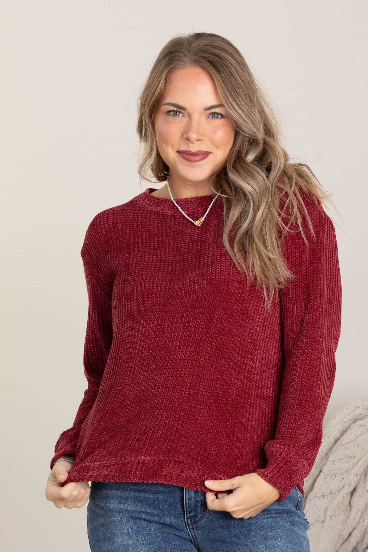 Chenille Waffle Round Neck Sweaters