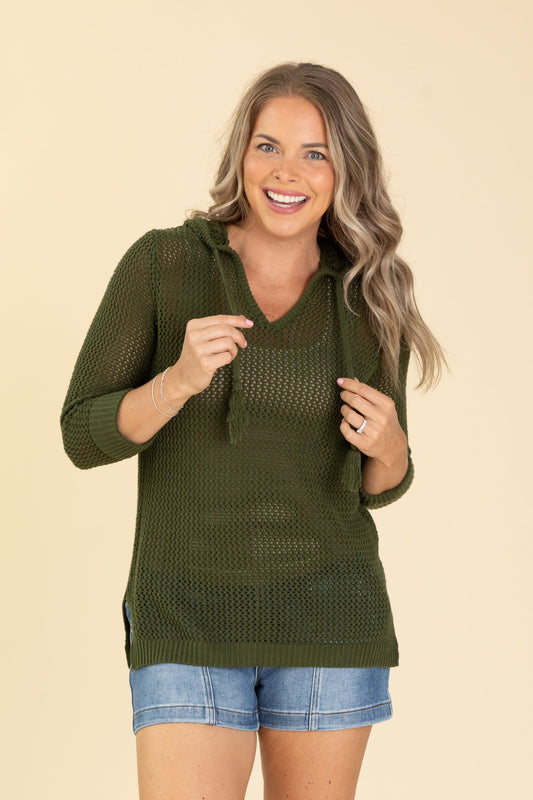 Fish Net Hoodie Lightweight Knit Top