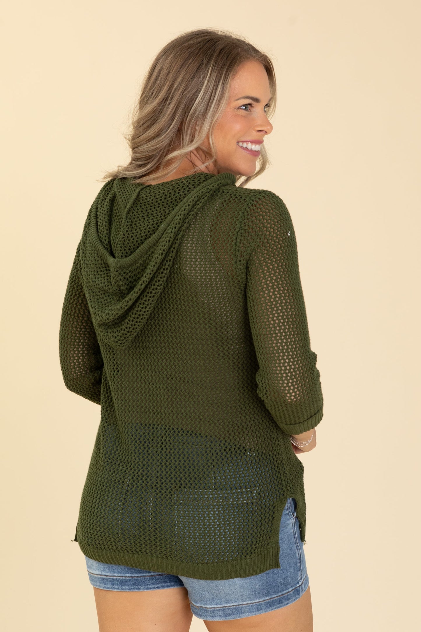 Fish Net Hoodie Lightweight Knit Top