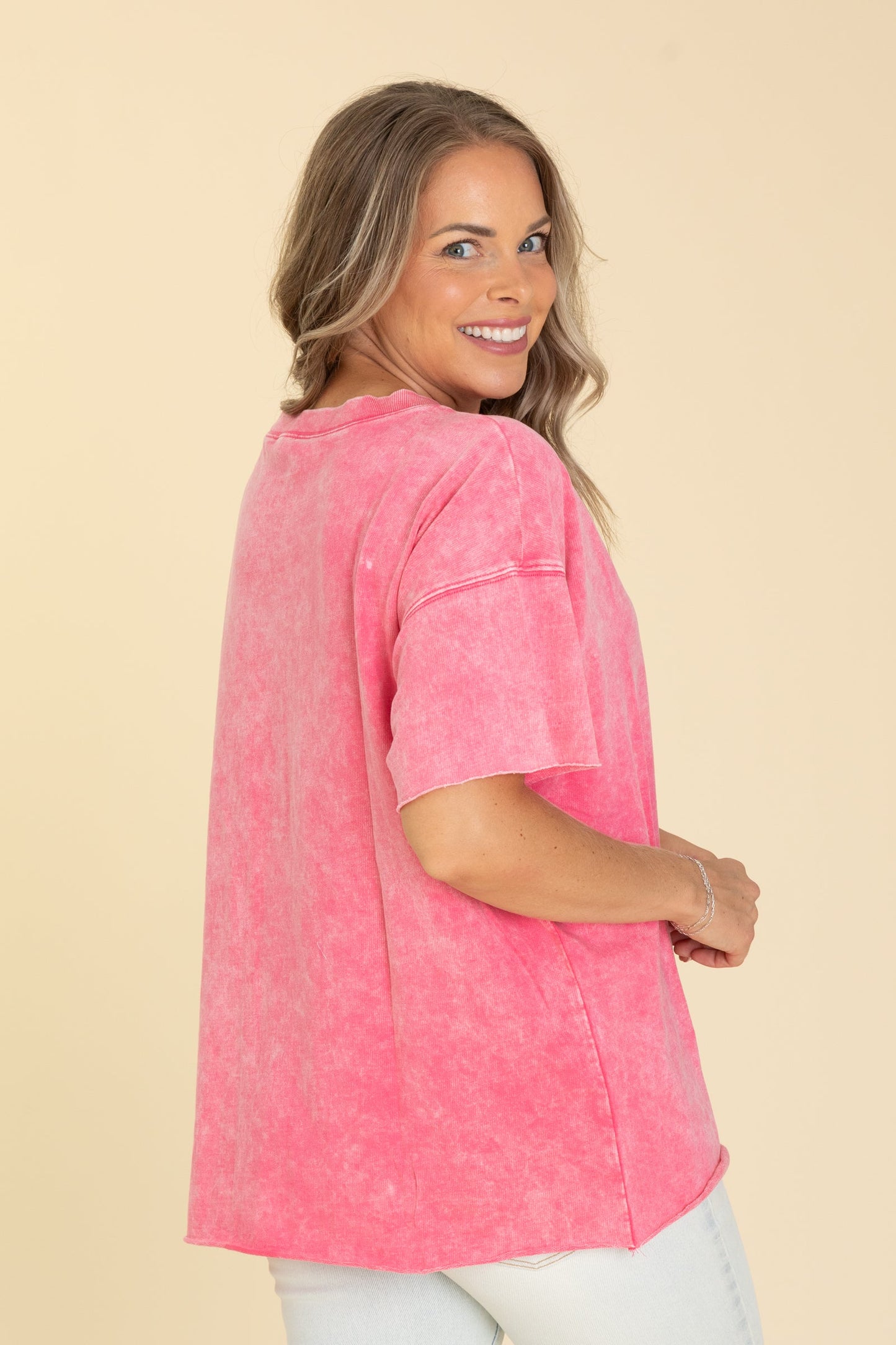 Acid Wash French Terry Drop Shoulder Knit Tops