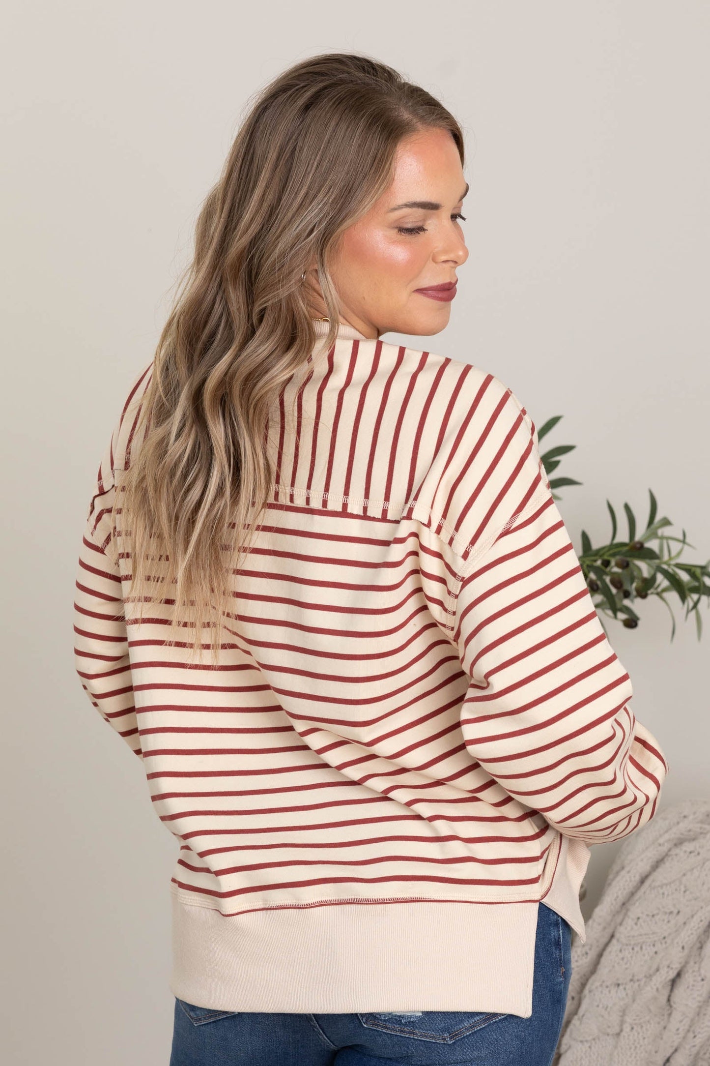 Stripe Comfy Casual Crewneck Knit Tops