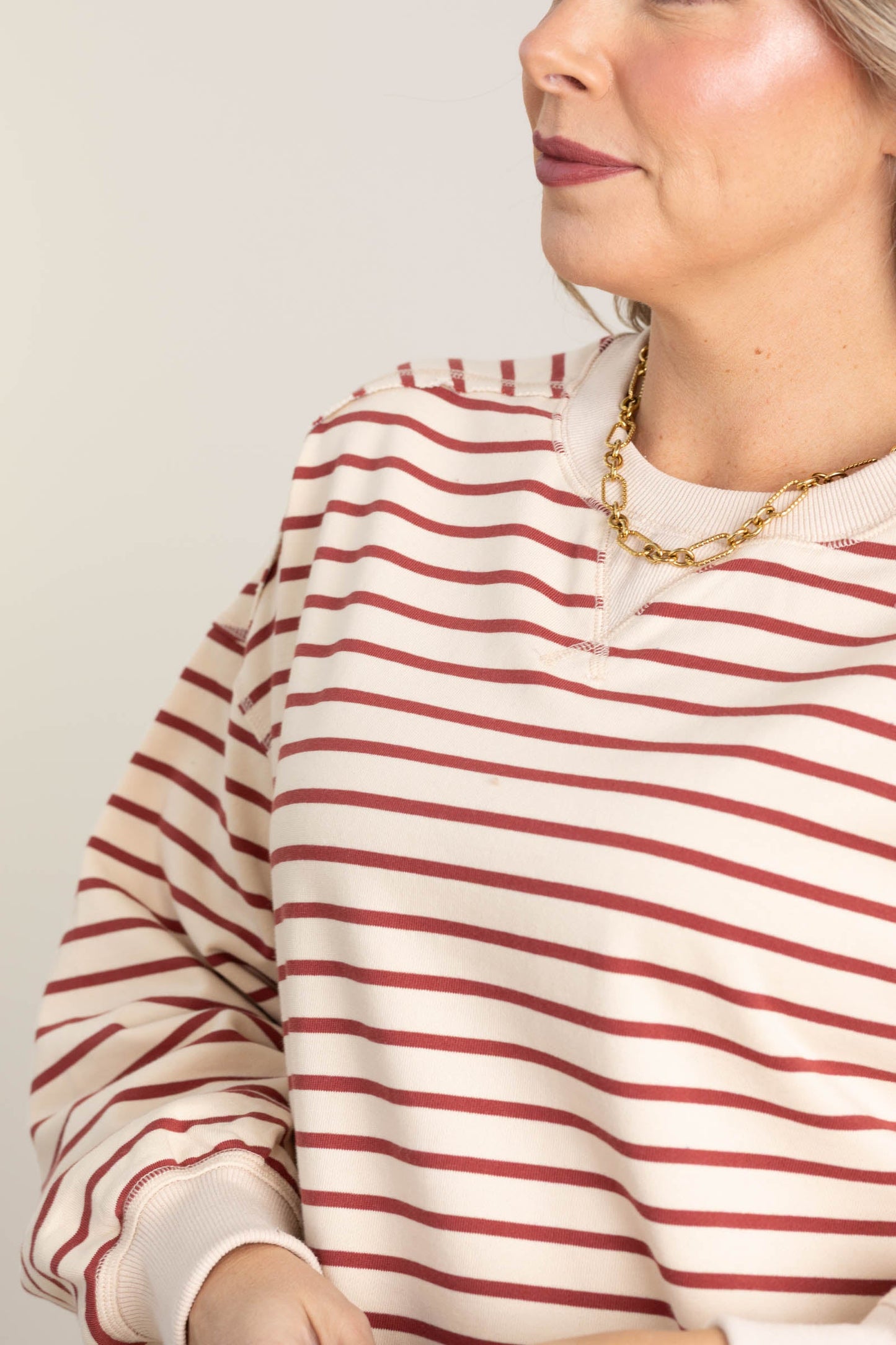 Stripe Comfy Casual Crewneck Knit Tops