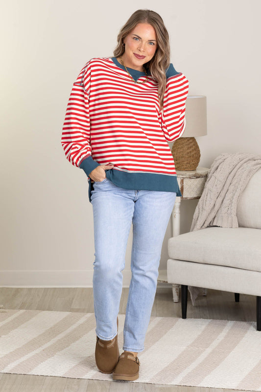 Stripe Comfy Casual Crewneck Knit Tops