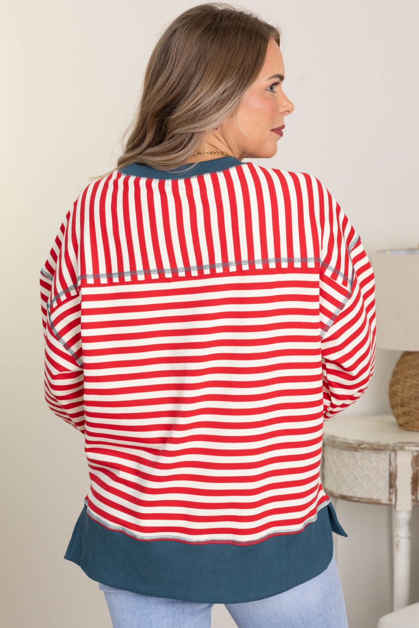 Stripe Comfy Casual Crewneck Knit Tops