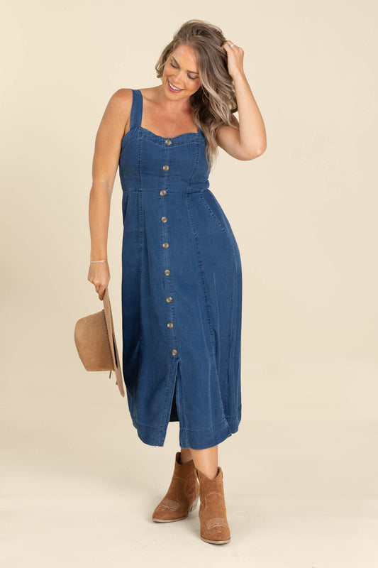 Dark Chambray Button Down Midi Dress