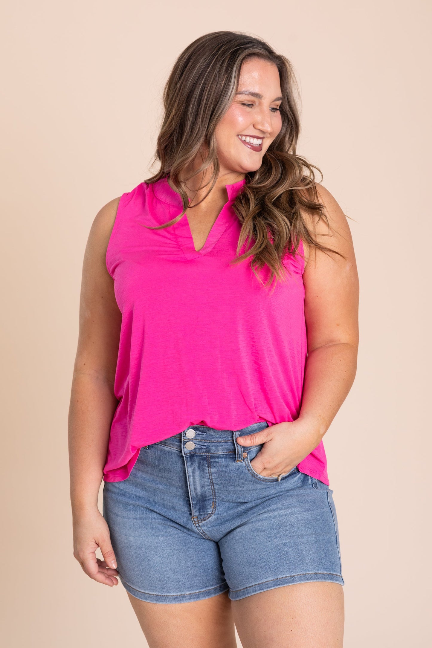 Lizzy Notch Neck Wrinkle Free Tank