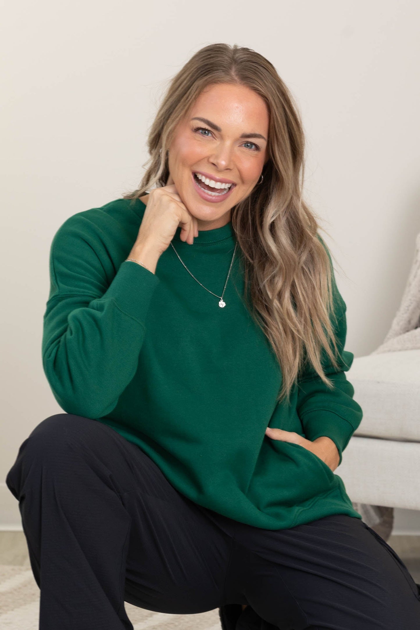 Fleece Hi-Low Boyfriend Sweatshirt With Pocket