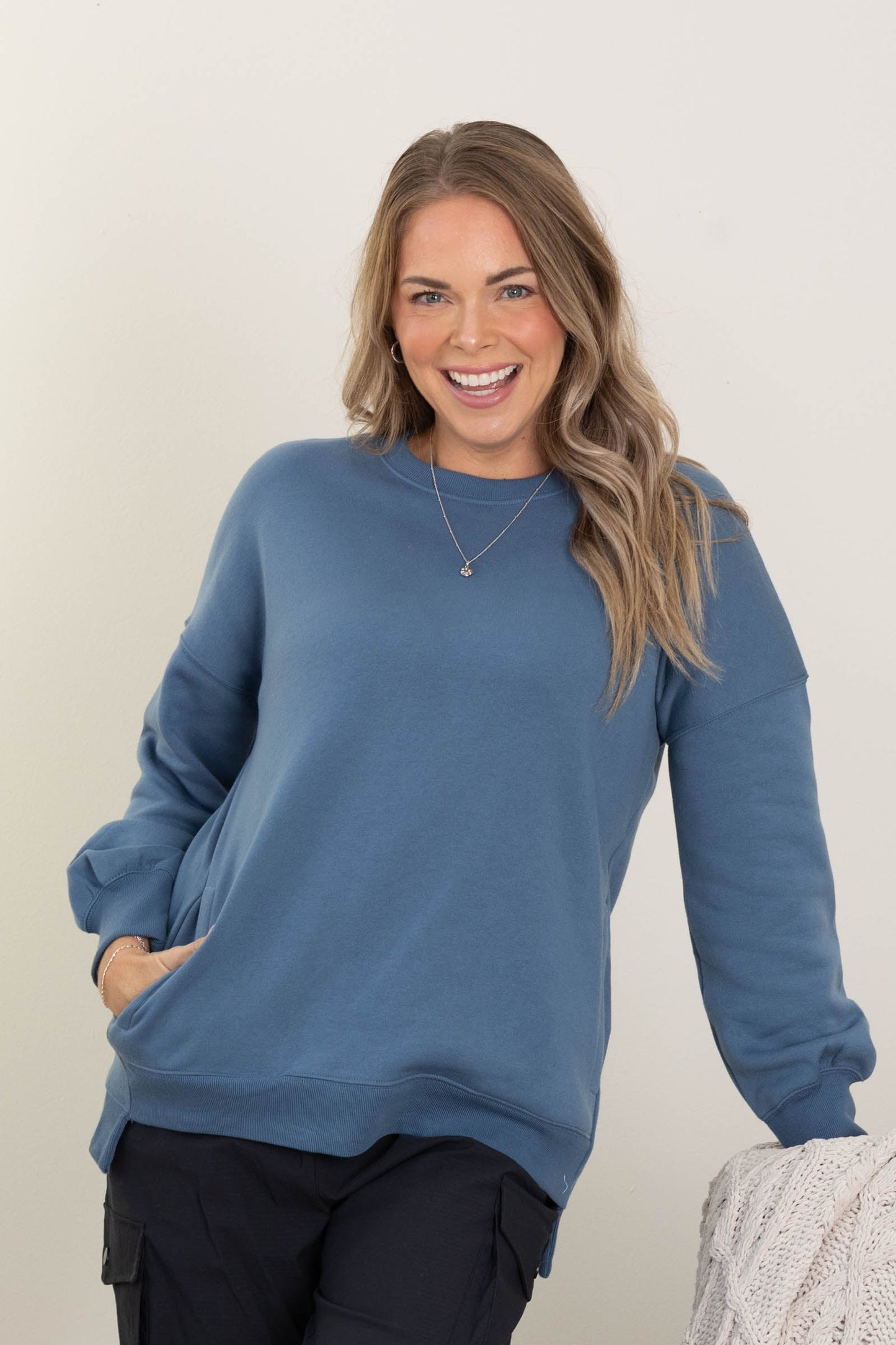 Fleece Hi-Low Boyfriend Sweatshirt With Pocket