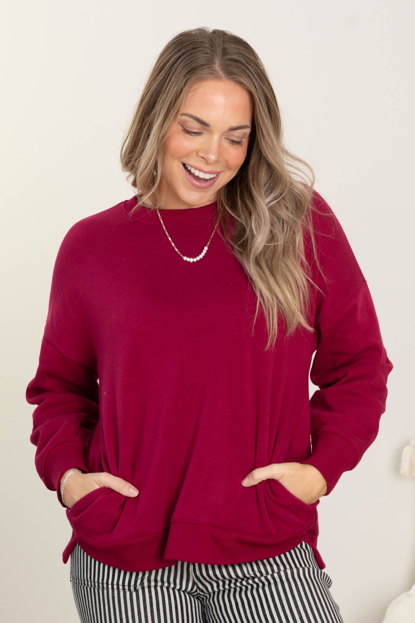 Fleece Hi-Low Boyfriend Sweatshirt With Pocket