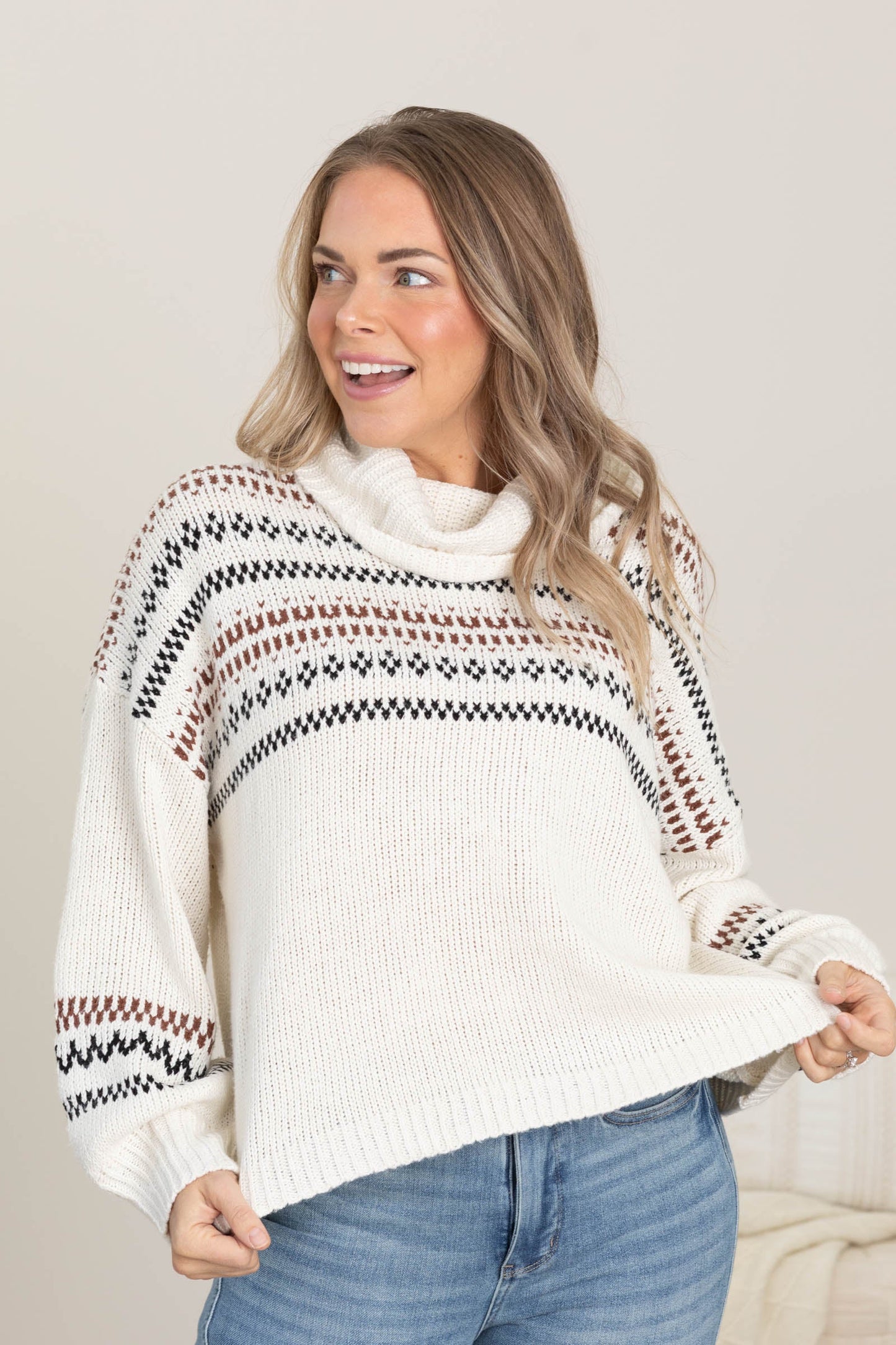Ivory Cowl Neck Holiday Sweater