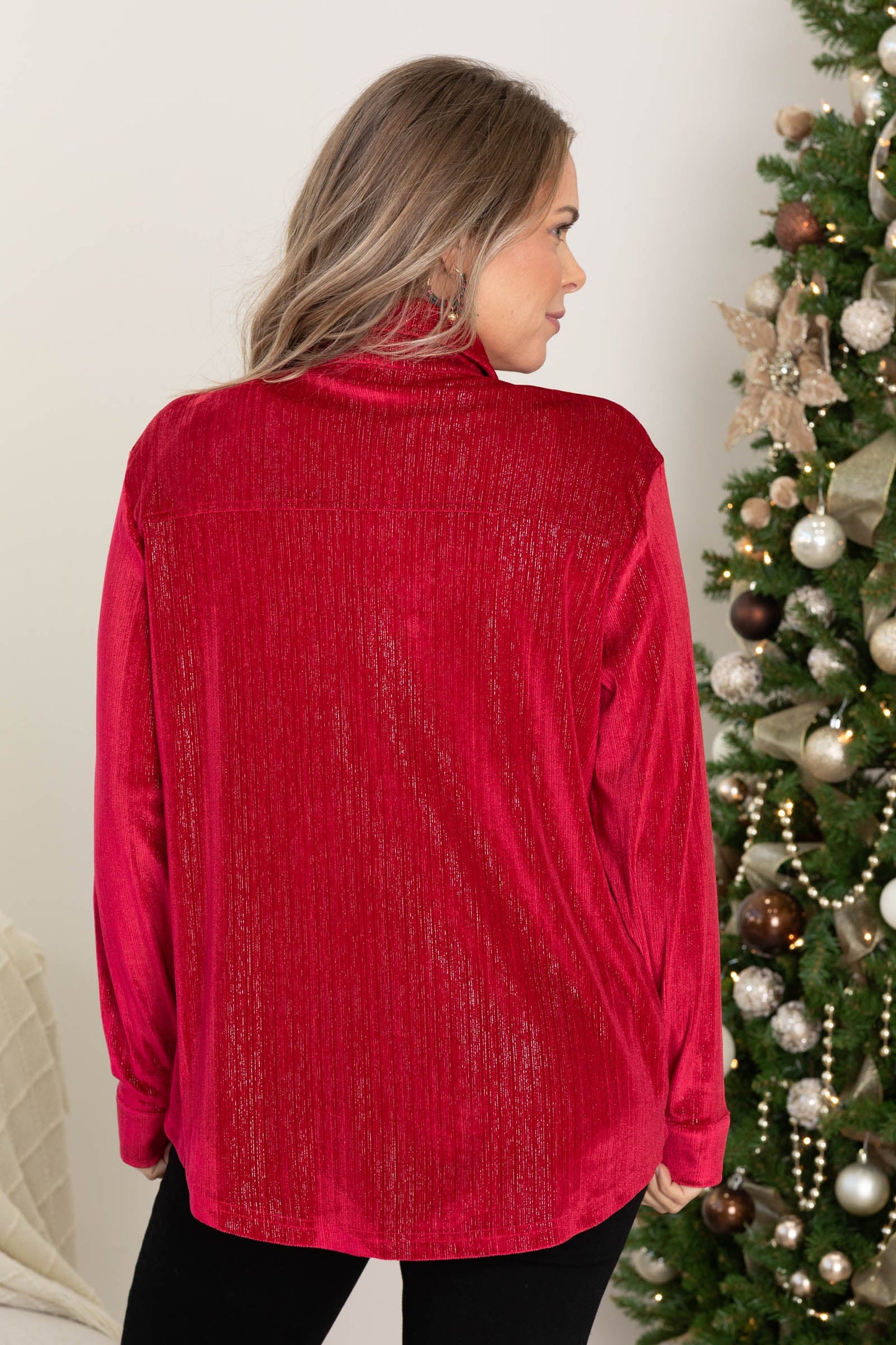 Velvet With Shimmer Button Up Knit Tops