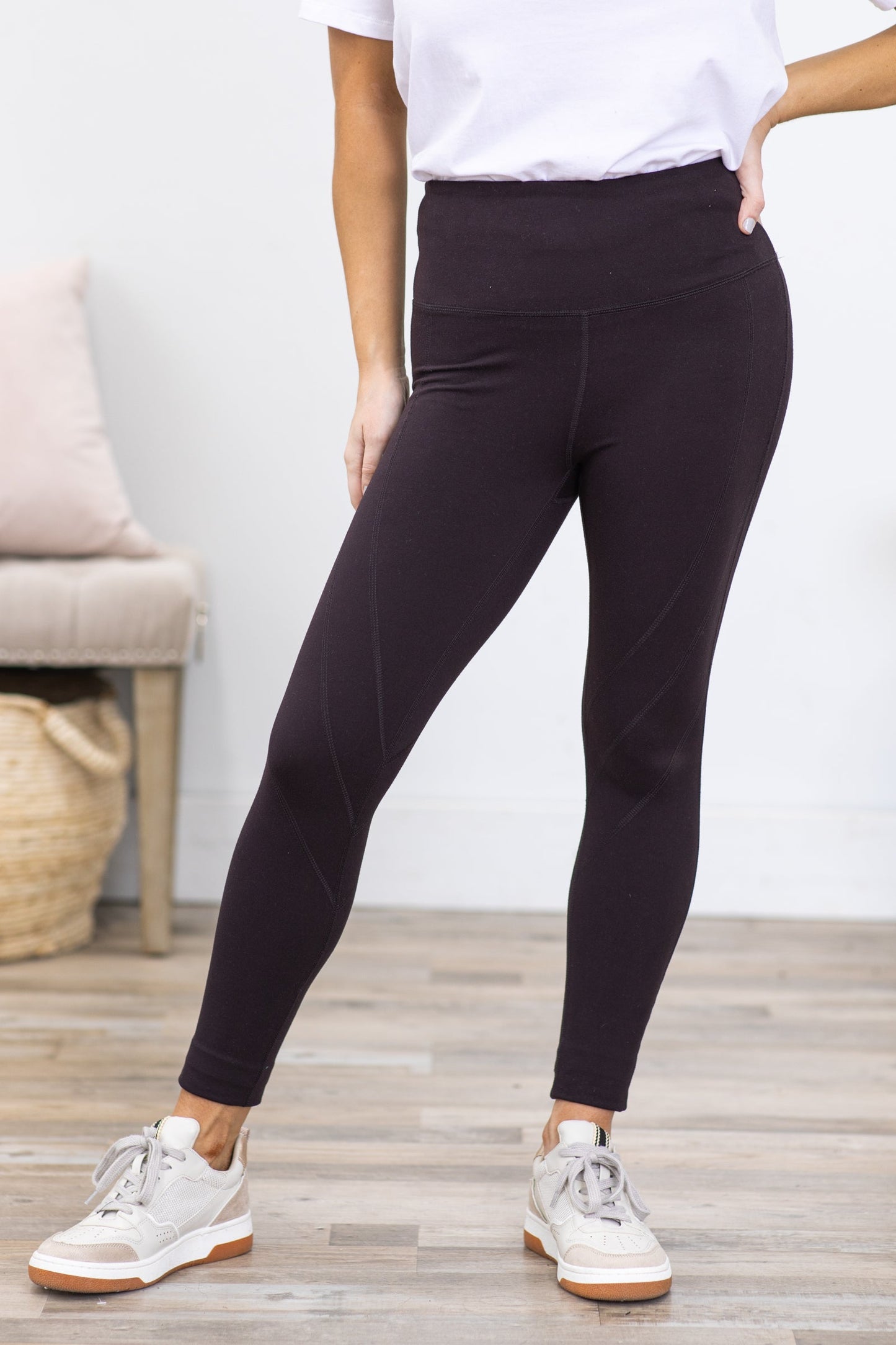 Charcoal High Waist Leggings With Seam Detail