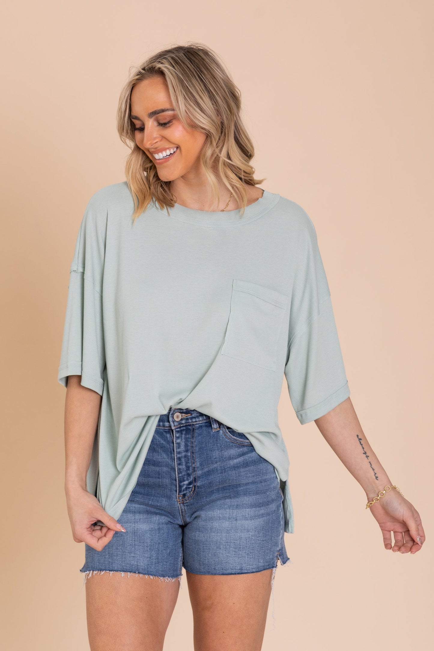Oversized Ribbed Short Sleeve Knit Top