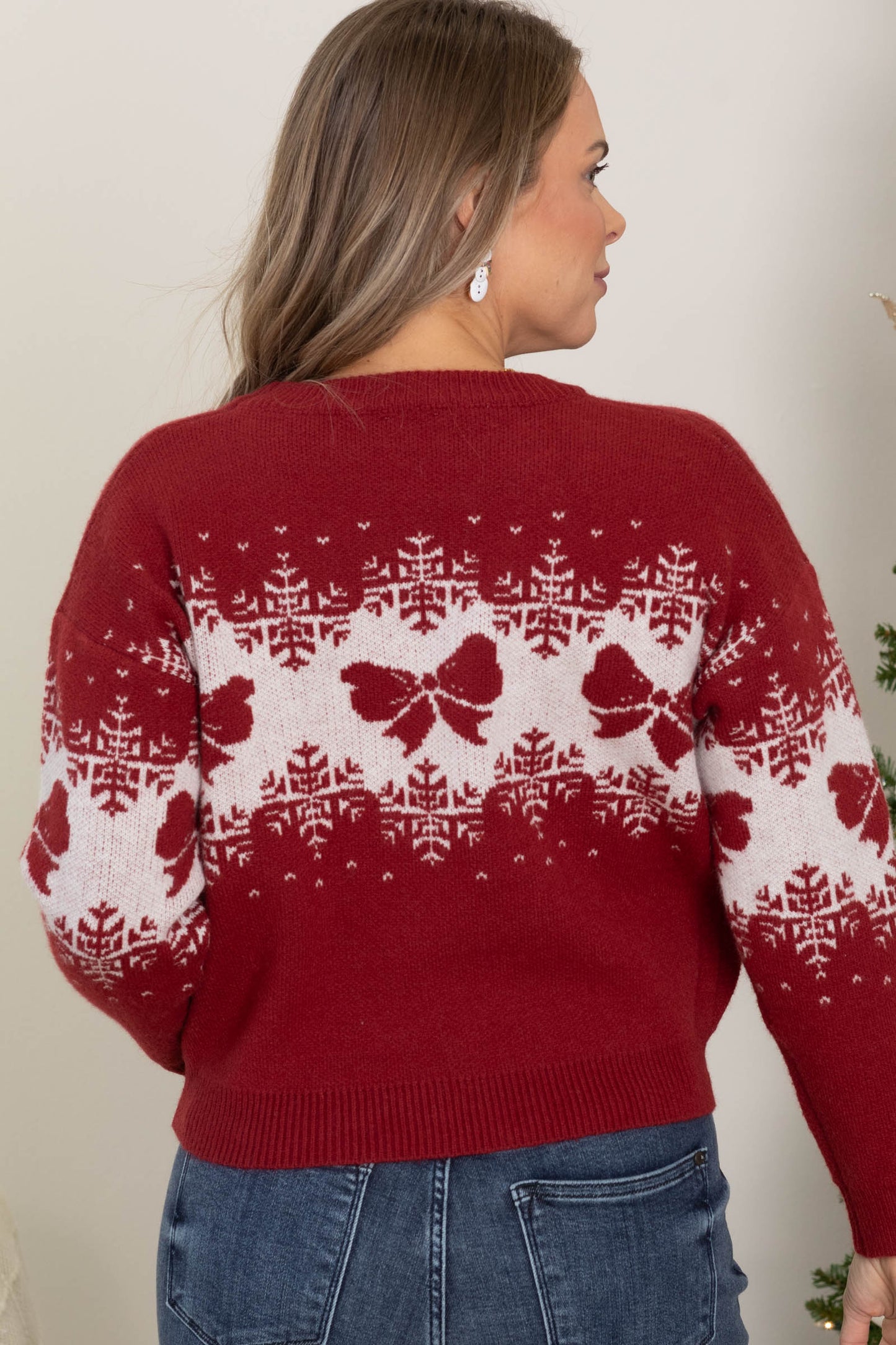 Ribbon And Snowflake Christmas Holiday Sweater