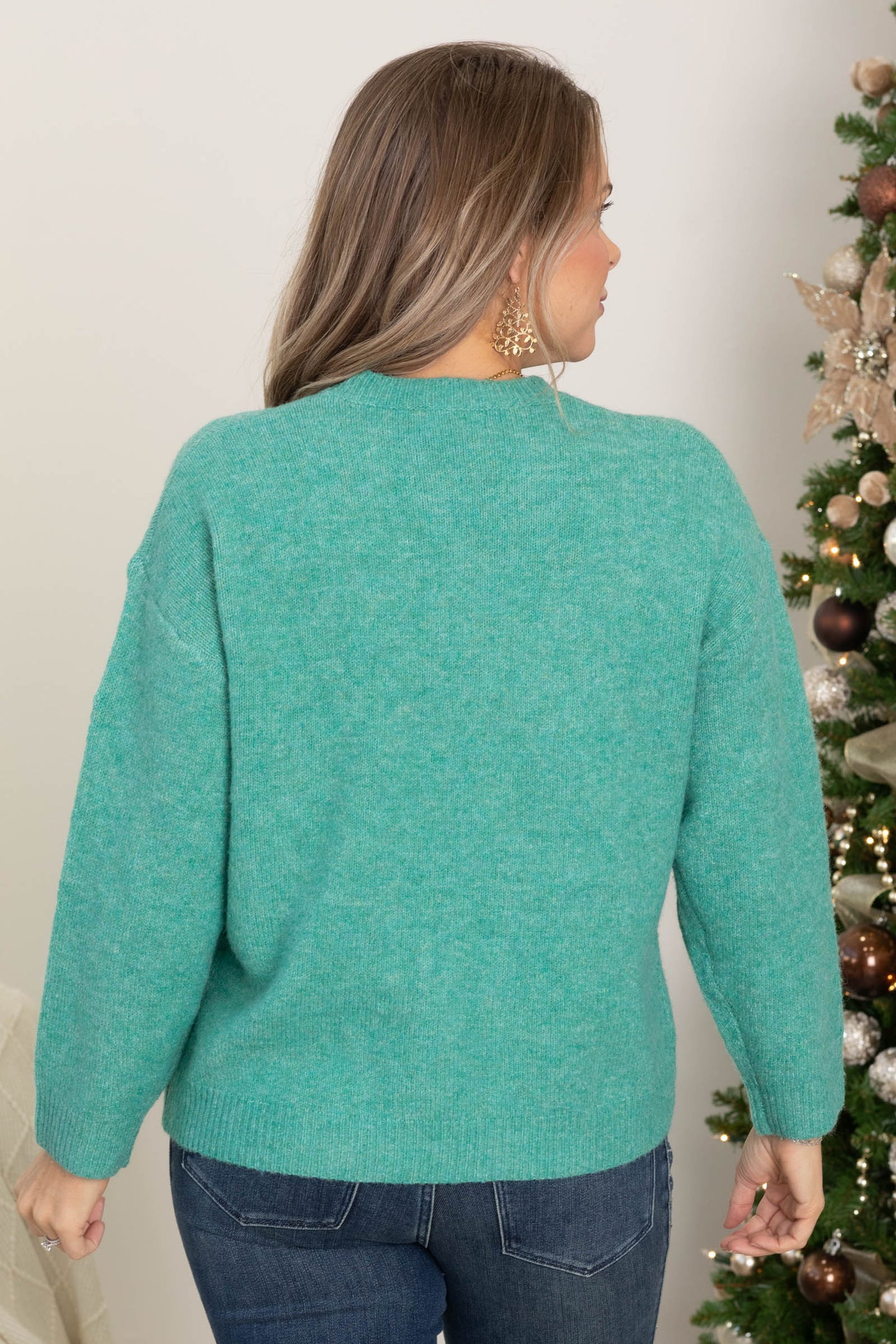 Mint Lightweight Sweater With Sequin Ornaments