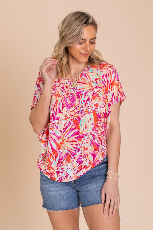Orange Printed Dolman Sadie Wrinkle Free Top
