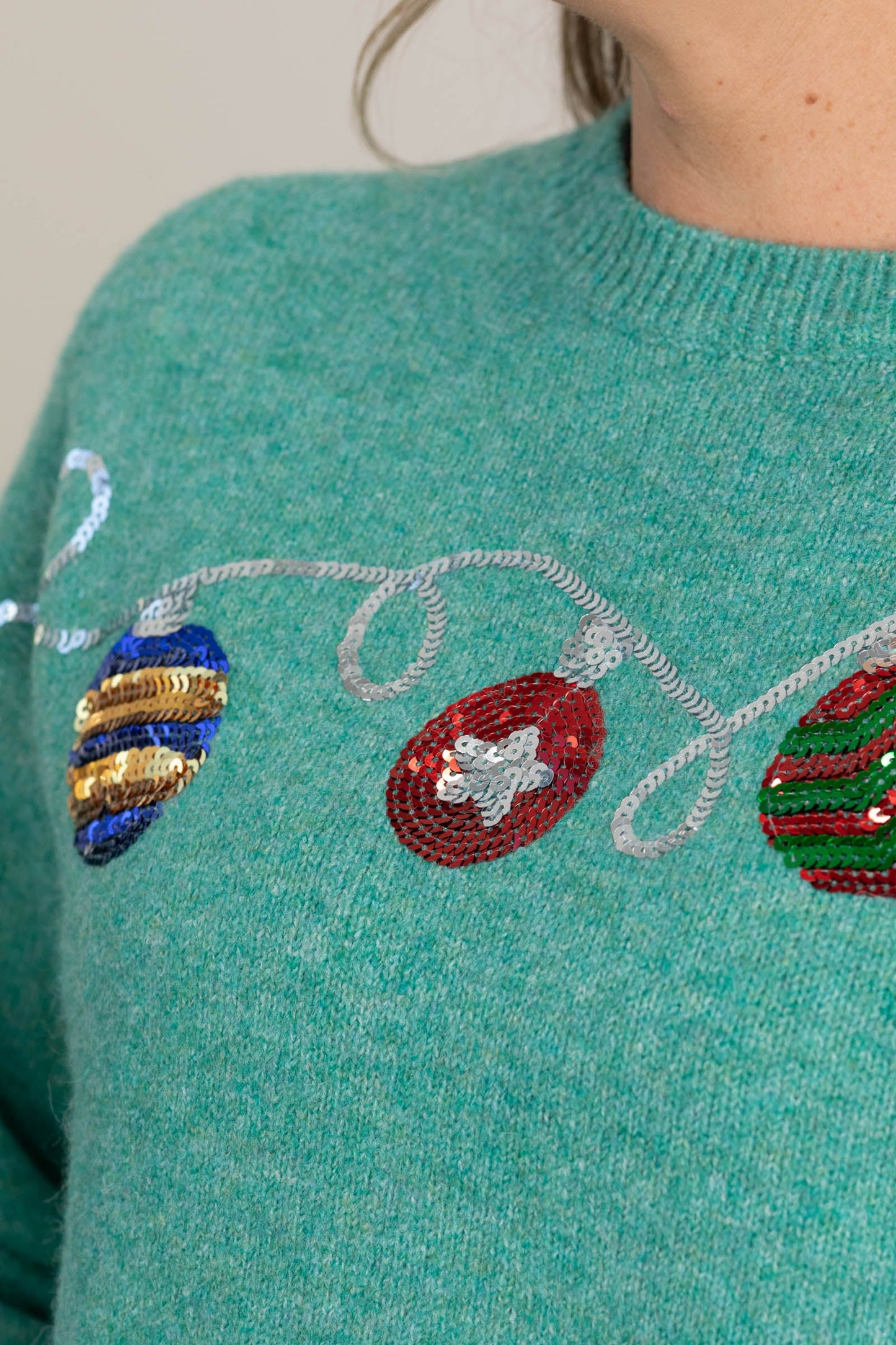 Mint Lightweight Sweater With Sequin Ornaments