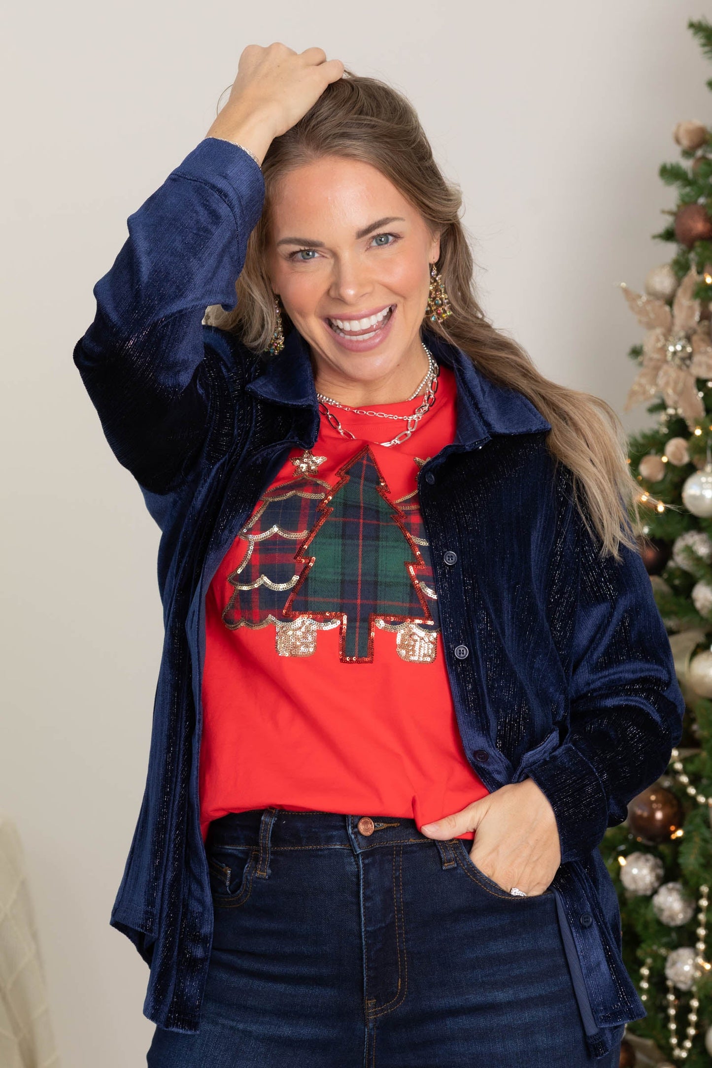 Velvet With Shimmer Button Up Knit Tops