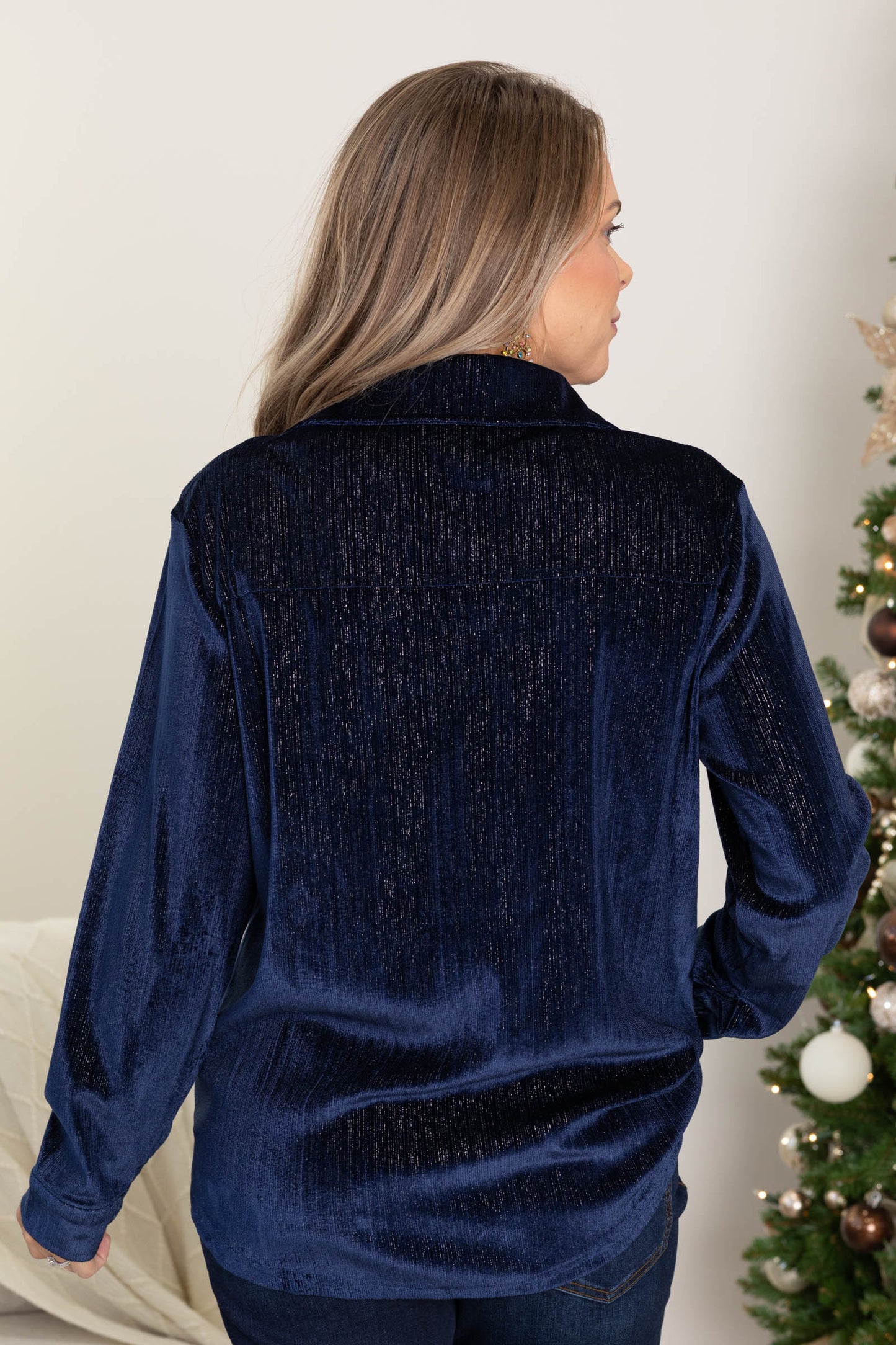 Velvet With Shimmer Button Up Knit Tops