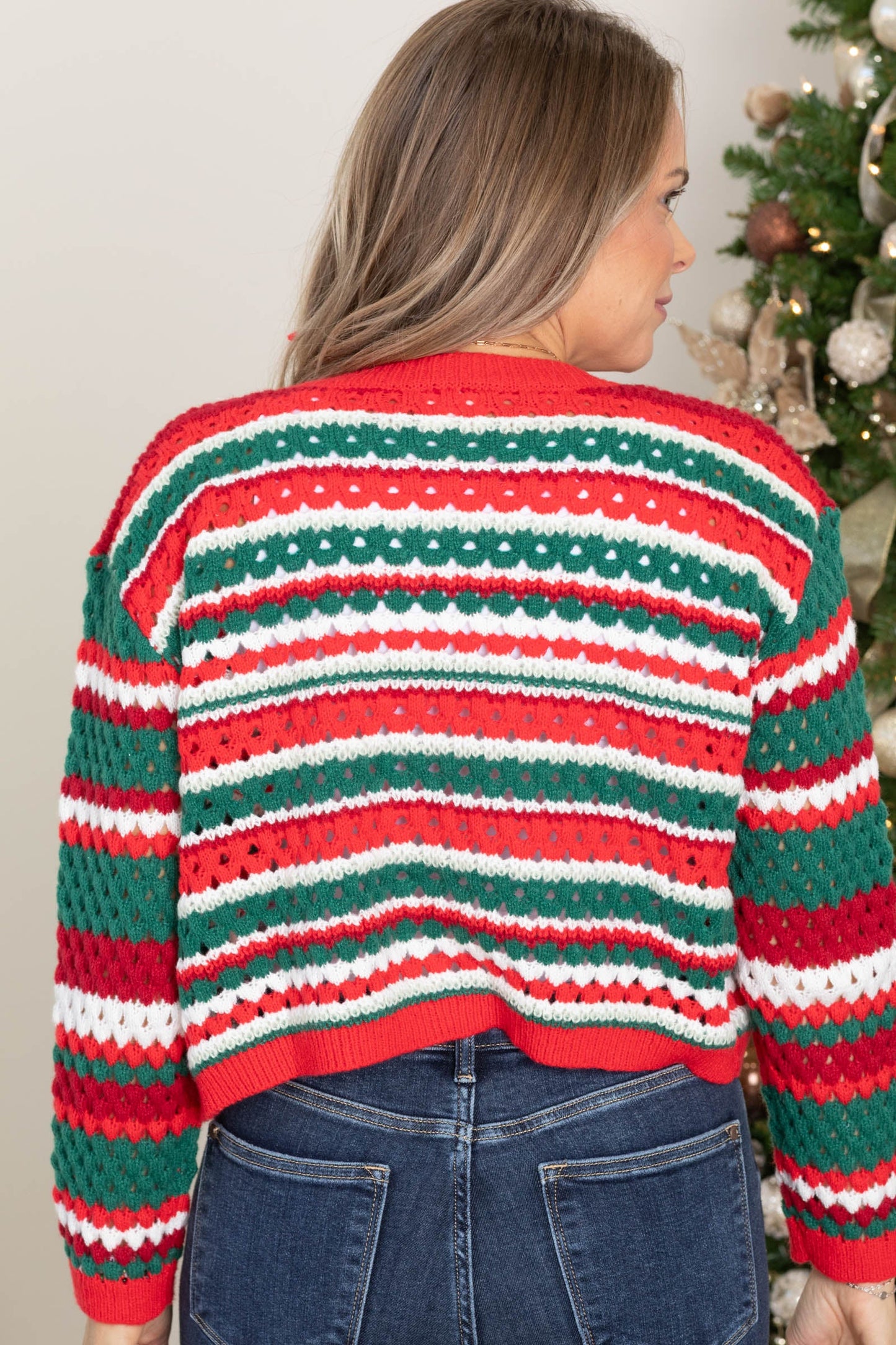 Red Multi Stripe Holiday Sweater Cardigan