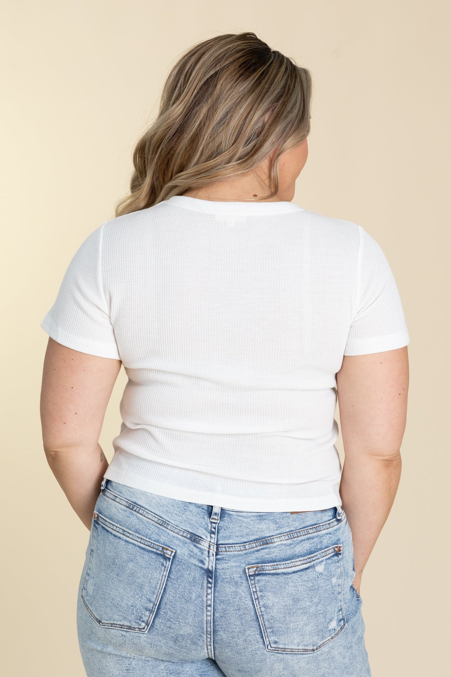 Soft Waffle Knit Slim Fitted Short Sleeve Tops