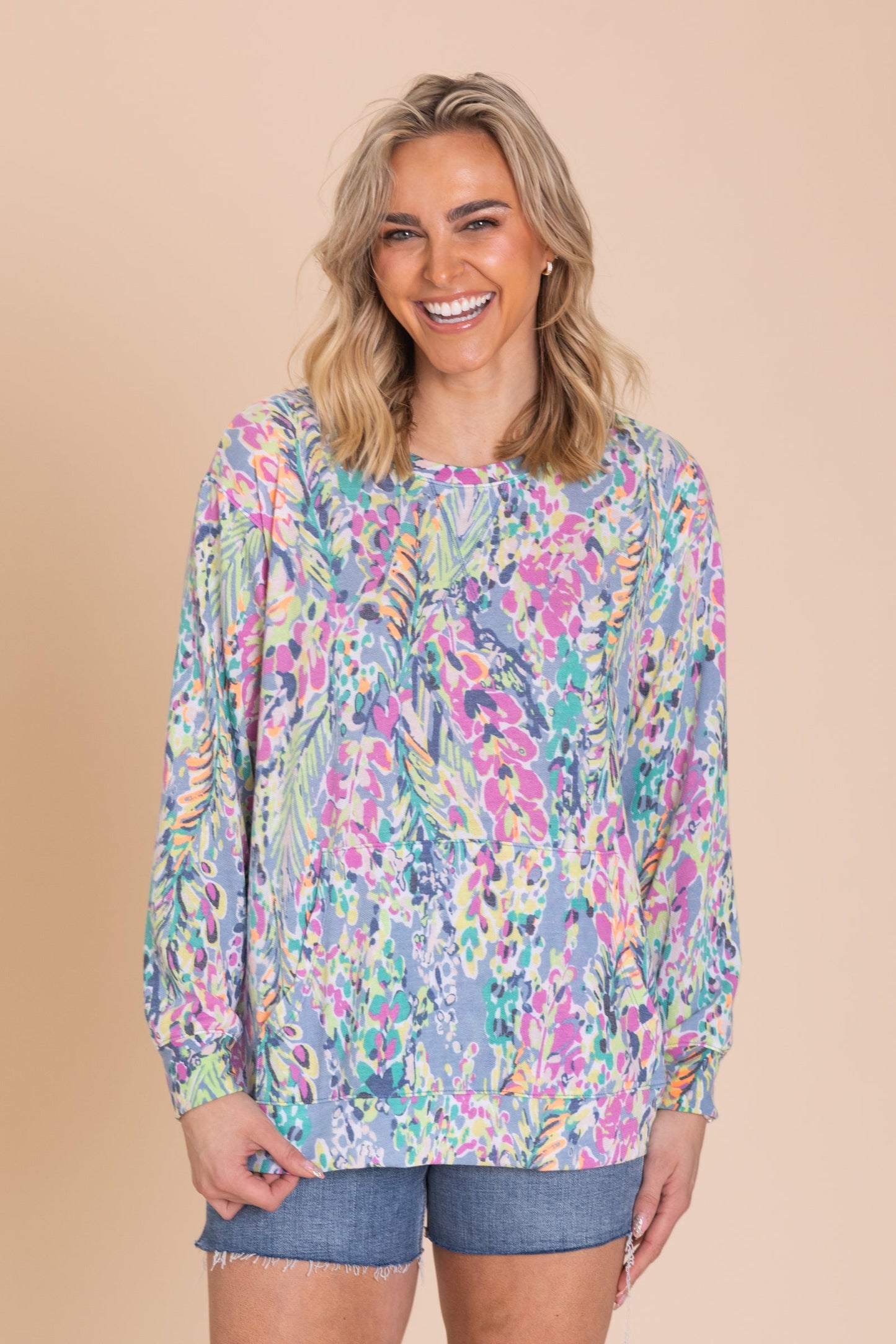 Spring Showers Lightweight French Terry Printed Sweatshirt With Pocket