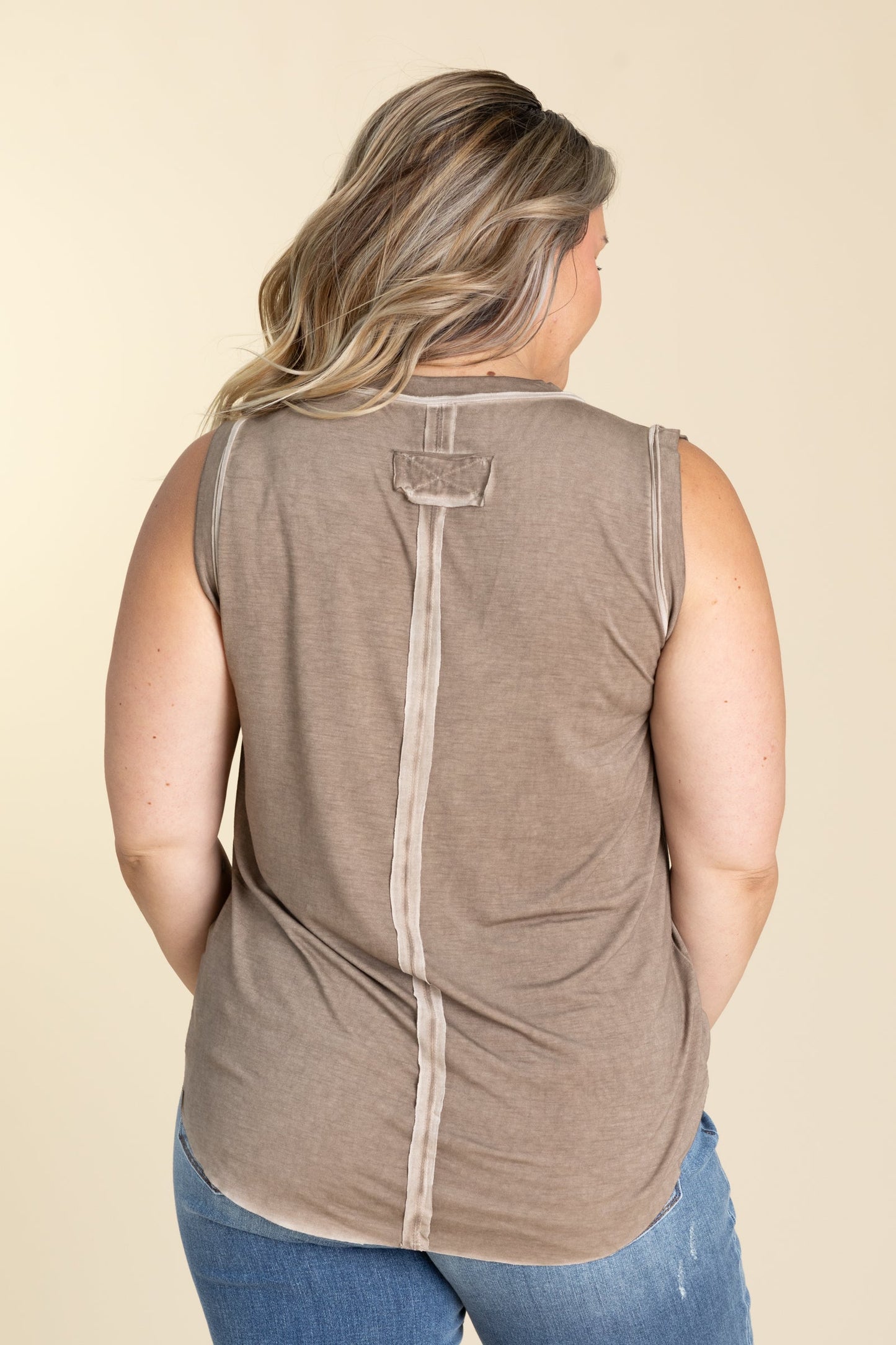 Washed V-Neck Raw Hem Knit Tanks