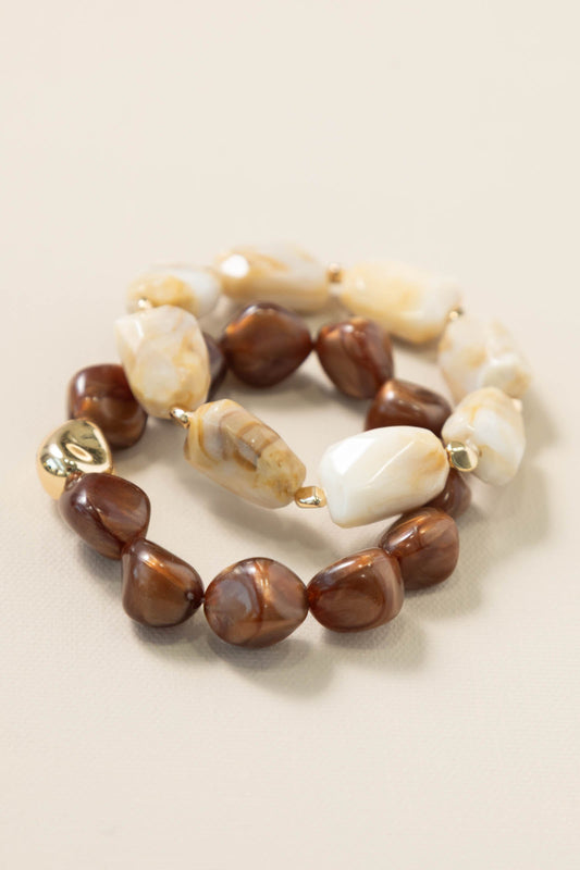 Brown and Beige Mixed Bead Stretch Bracelets